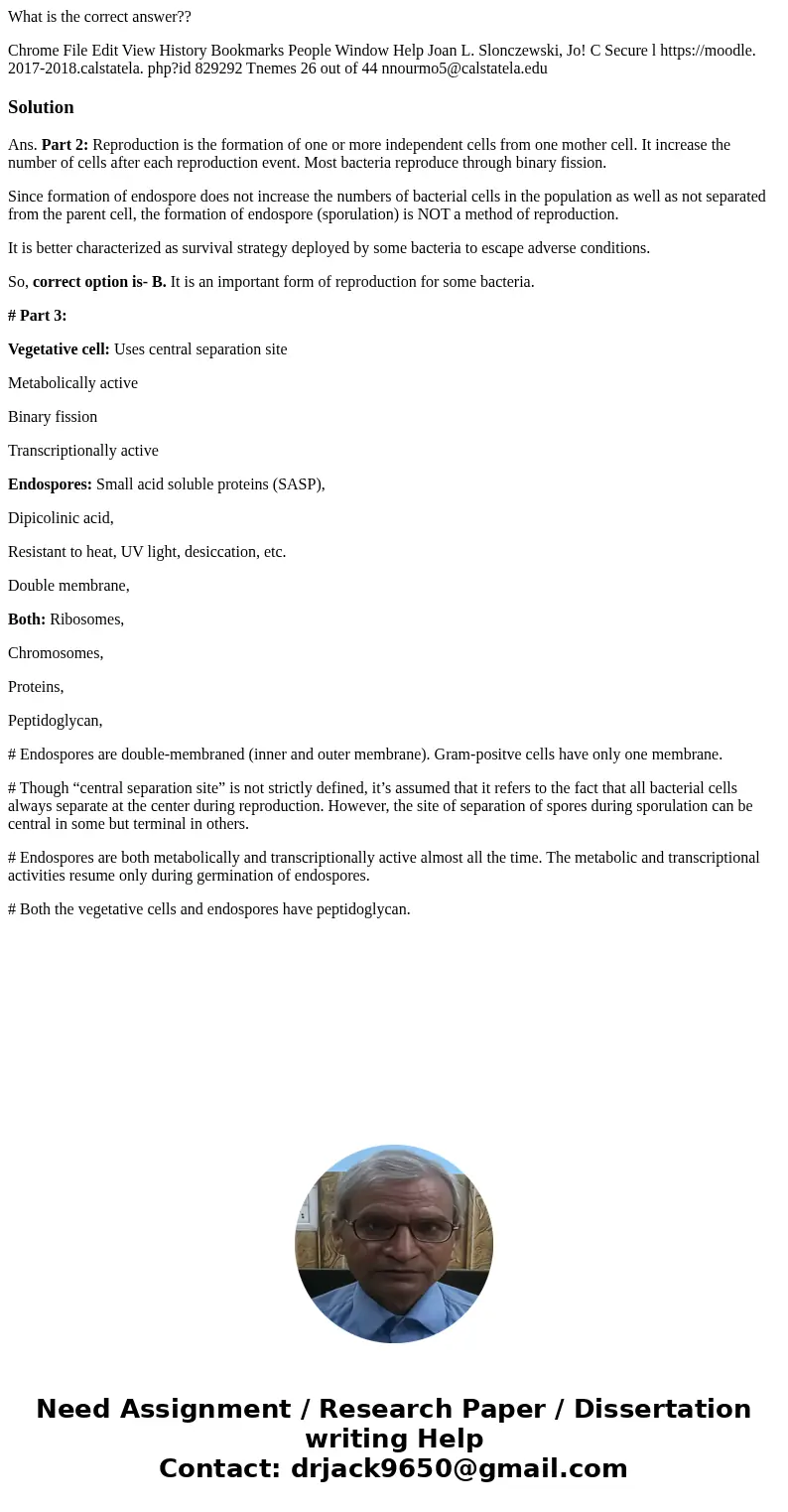 What is the correct answer?? Chrome File Edit View History Bookmarks People Window Help Joan L. Slonczewski, Jo! C Secure l https://moodle. 2017-2018.calstatela What is the correct answer?? Chrome File Edit View History Bookmarks People Window Help Joan L. Slonczewski, Jo! C Secure l https://moodle. 2017-2018.calstatela