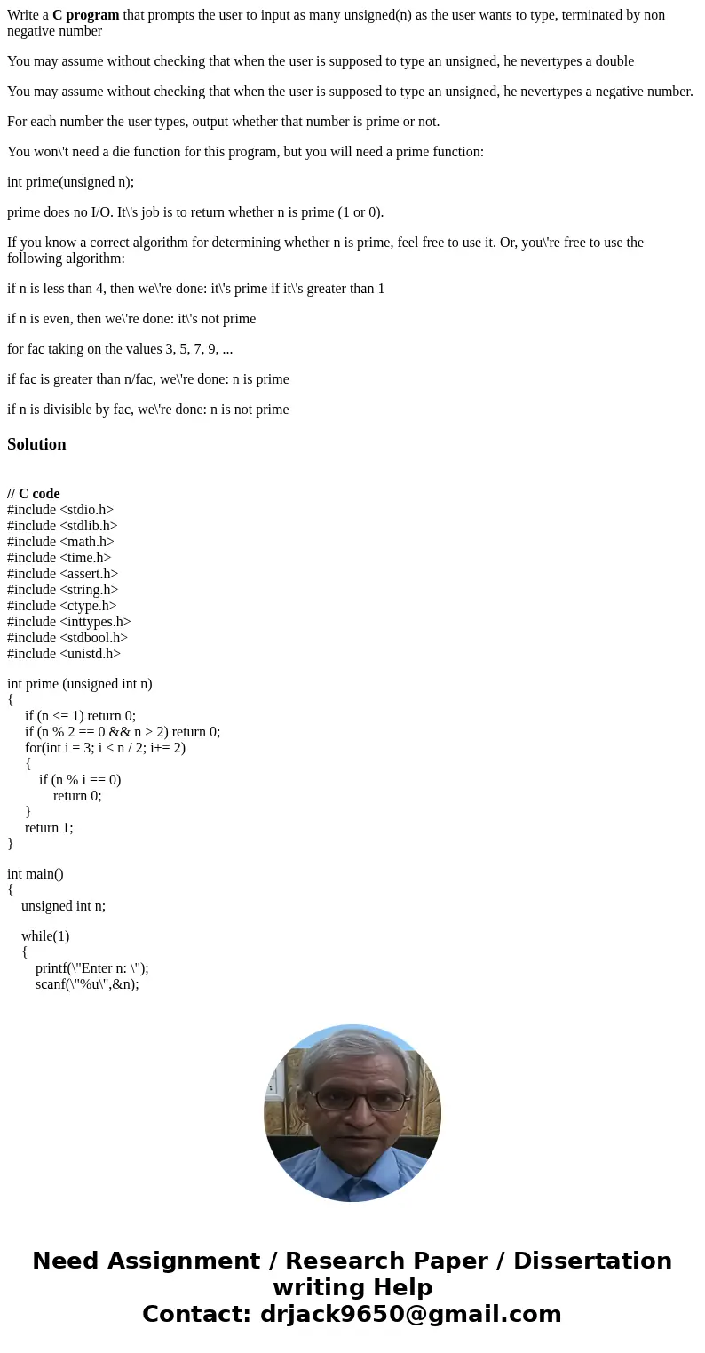 Write a C program that prompts the user to input as many unsigned(n) as the user wants to type, terminated by non negative number You may assume without checkin