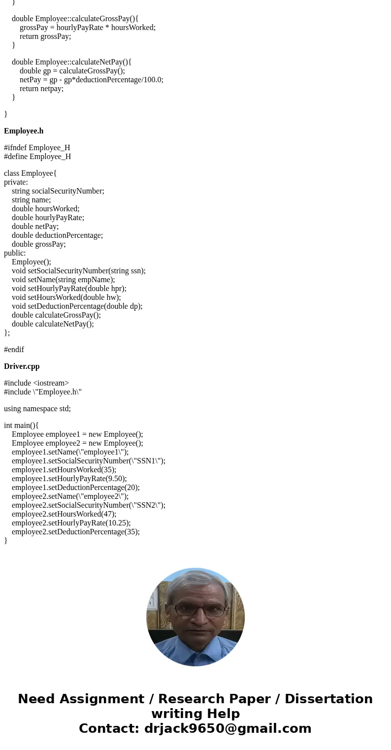 Write a C++ program that uses a header file. Write a class definition for a class named Employee. It should include data members for a String type social securi