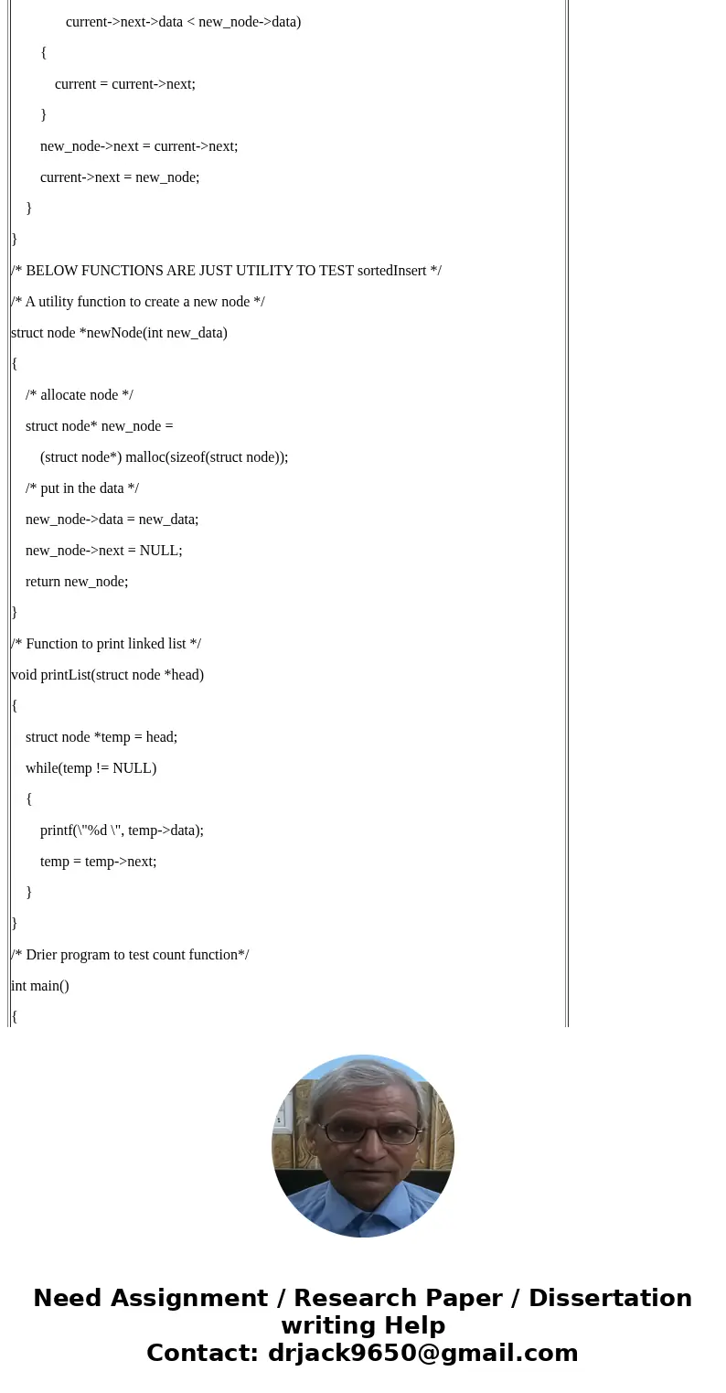 Write a function that inserts the nodes of a binary tree into an ordered linked list. Also write a program to test your function. C++ Do not change anything in  Write a function that inserts the nodes of a binary tree into an ordered linked list. Also write a program to test your function. C++ Do not change anything in
