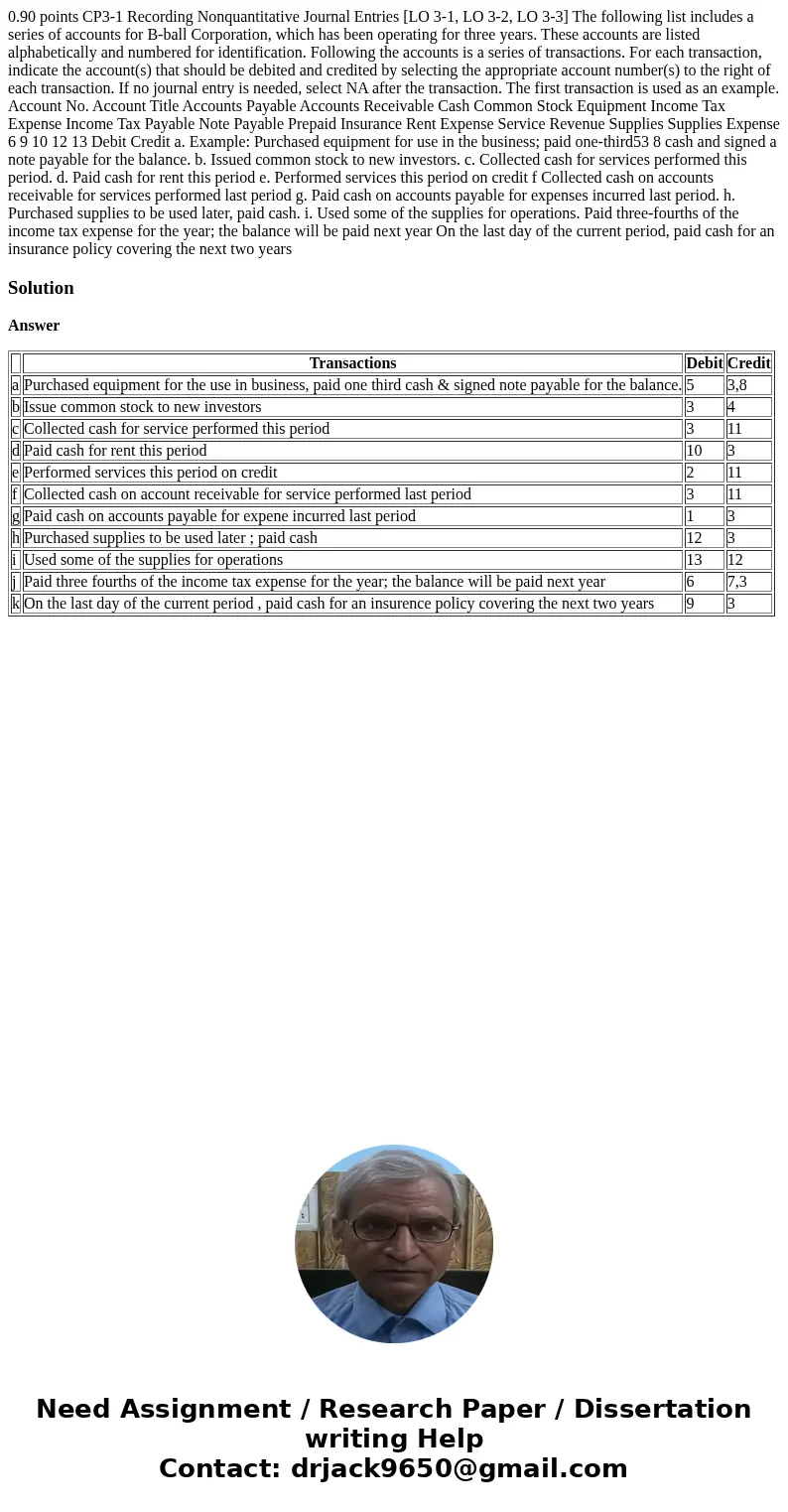  0.90 points CP3-1 Recording Nonquantitative Journal Entries [LO 3-1, LO 3-2, LO 3-3] The following list includes a series of accounts for B-ball Corporation, w