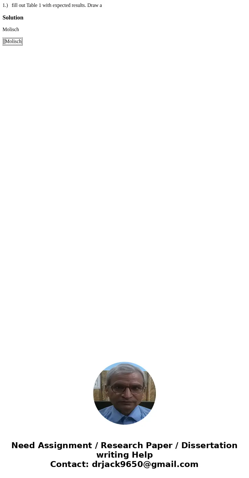 1.) fill out Table 1 with expected results. Draw aSolutionMolisch Molisch 