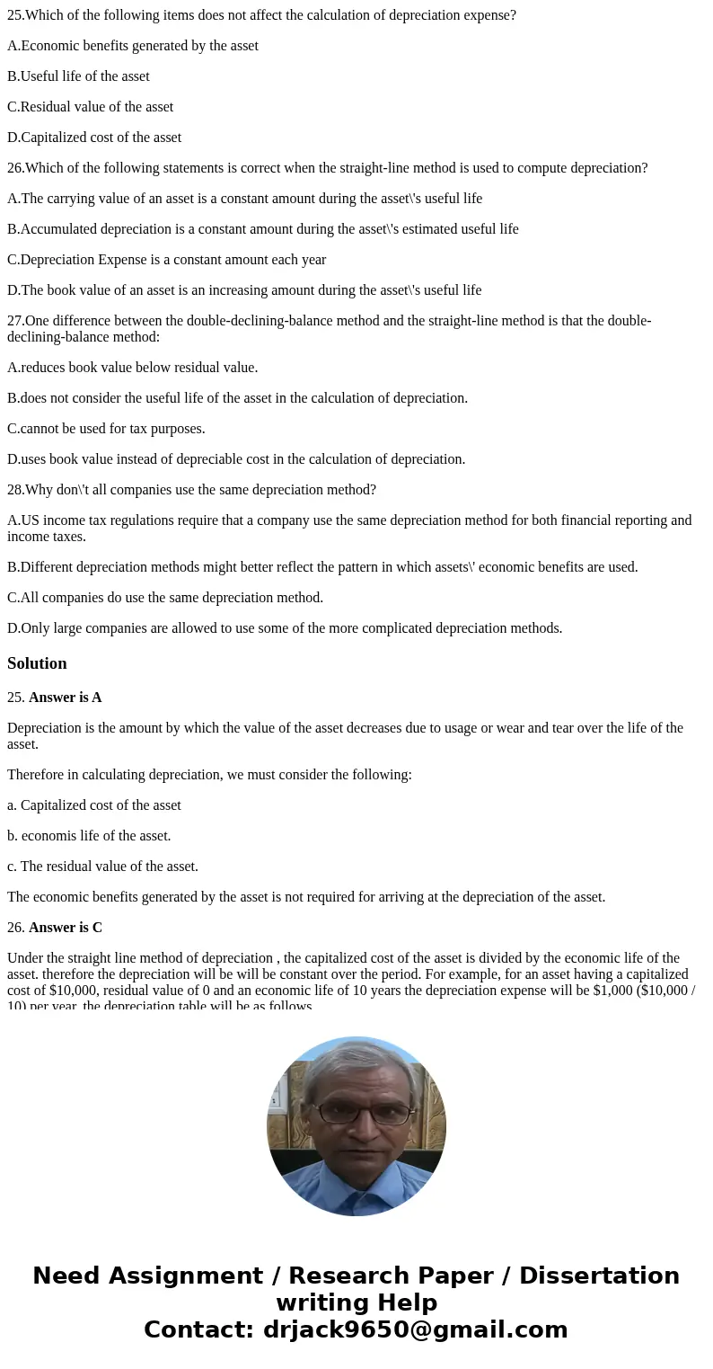 25.Which of the following items does not affect the calculation of depreciation expense? A.Economic benefits generated by the asset B.Useful life of the asset C 25.Which of the following items does not affect the calculation of depreciation expense? A.Economic benefits generated by the asset B.Useful life of the asset C
