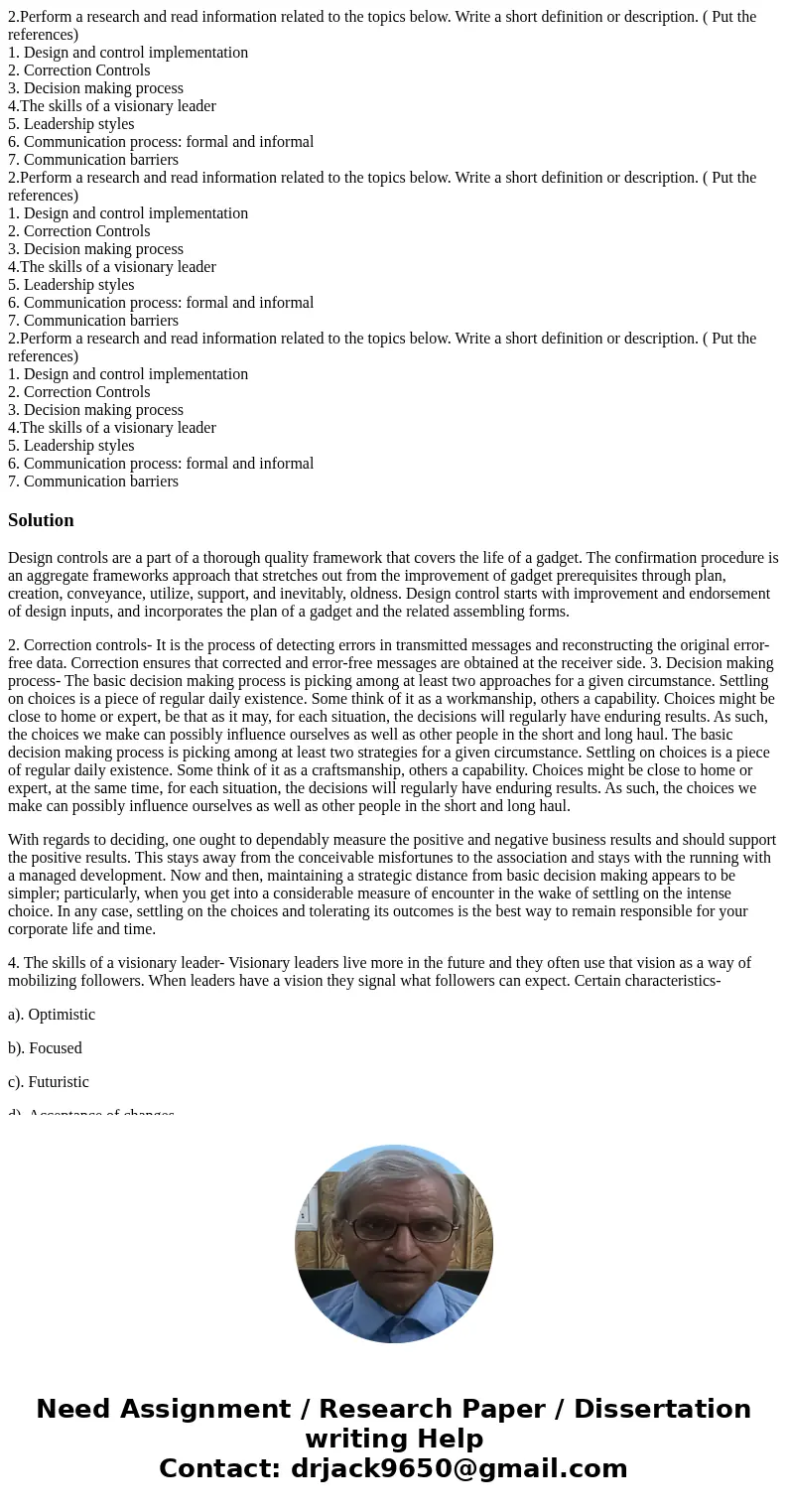  2.Perform a research and read information related to the topics below. Write a short definition or description. ( Put the references) 1. Design and control imp