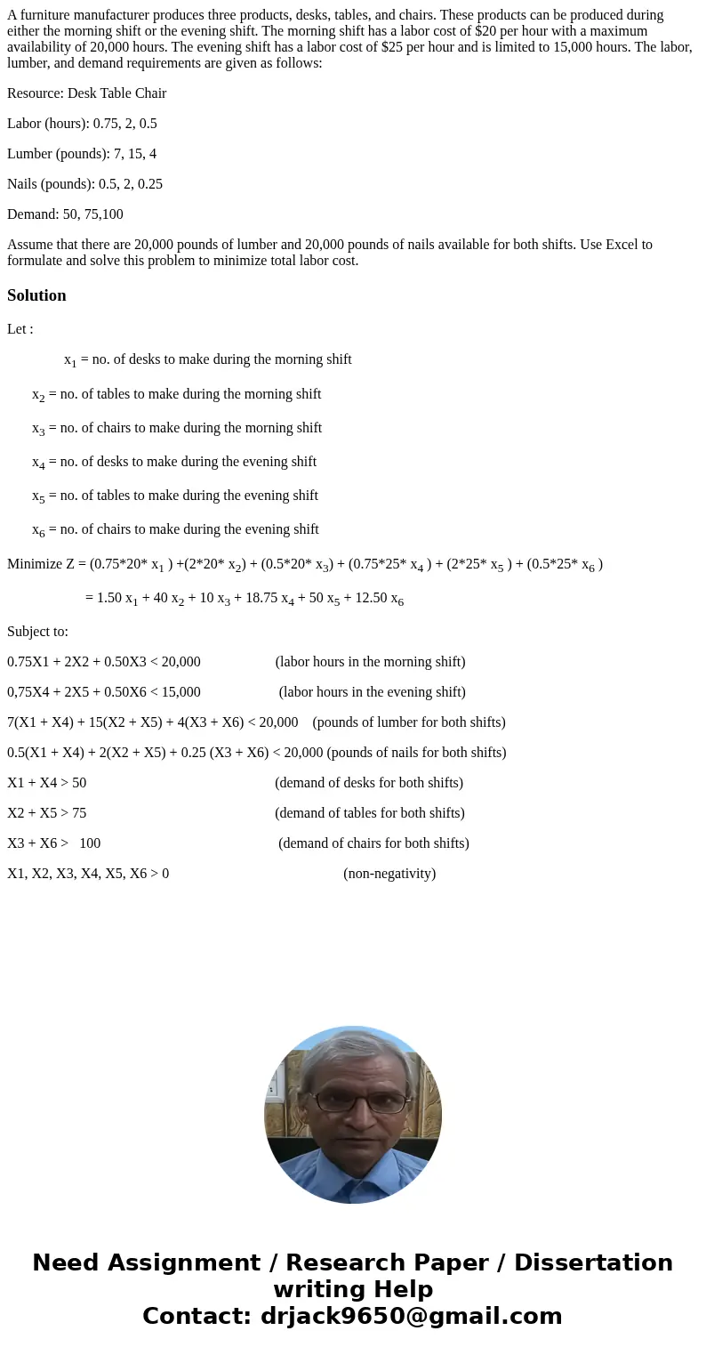 A furniture manufacturer produces three products, desks, tables, and chairs. These products can be produced during either the morning shift or the evening shift A furniture manufacturer produces three products, desks, tables, and chairs. These products can be produced during either the morning shift or the evening shift
