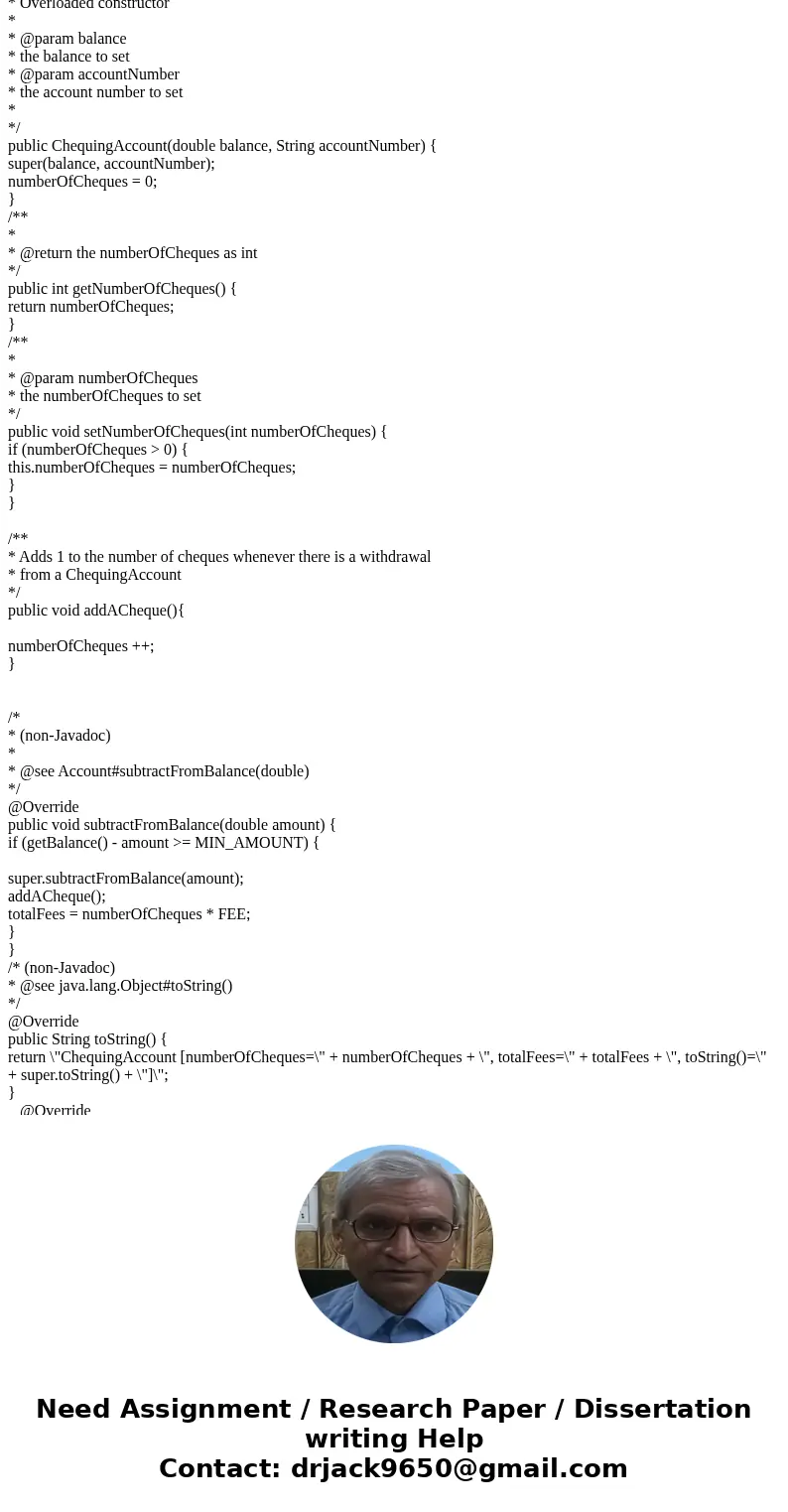 Account class • The Account class will become an abstract class. • The addTransactionInfo(String) method we become an abstract method. • Each subclass will now  Account class • The Account class will become an abstract class. • The addTransactionInfo(String) method we become an abstract method. • Each subclass will now