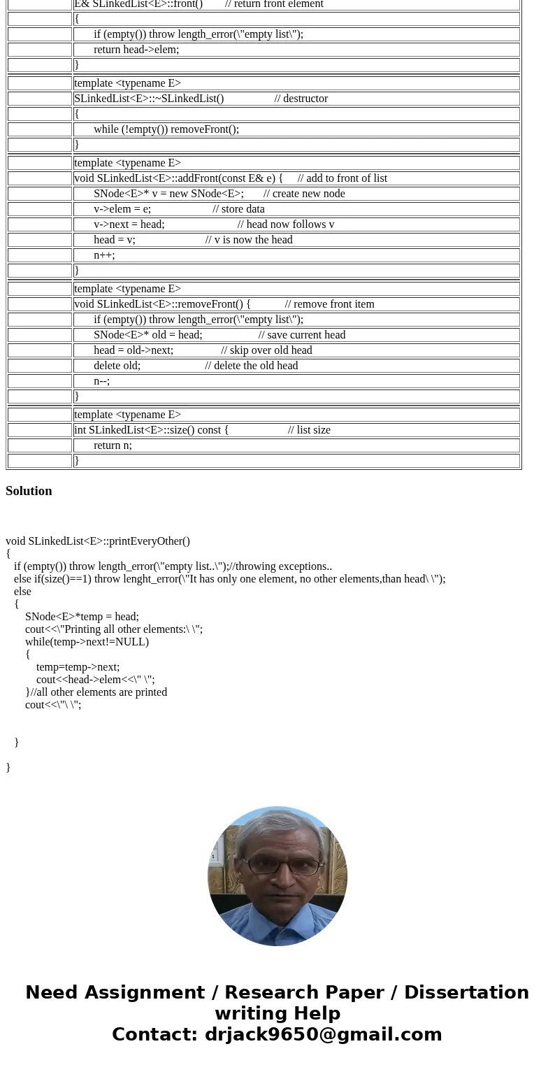 Add a function/method called printEveryOther that prints every other element starting from the first. The function should throw an exception for possible error  Add a function/method called printEveryOther that prints every other element starting from the first. The function should throw an exception for possible error