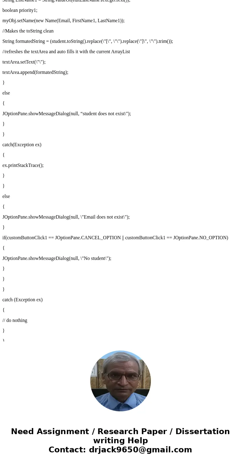 Add another class called StudentAED class that stores the methods for an Add button, Edit button, and Delete button to the Gui Bellow. Please Show code when don Add another class called StudentAED class that stores the methods for an Add button, Edit button, and Delete button to the Gui Bellow. Please Show code when don