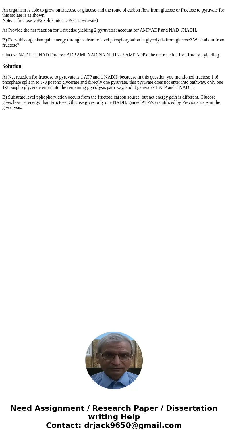 An organism is able to grow on fructose or glucose and the route of carbon flow from glucose or fructose to pyruvate for this isolate is as shown. Note: 1 fruc  An organism is able to grow on fructose or glucose and the route of carbon flow from glucose or fructose to pyruvate for this isolate is as shown. Note: 1 fruc