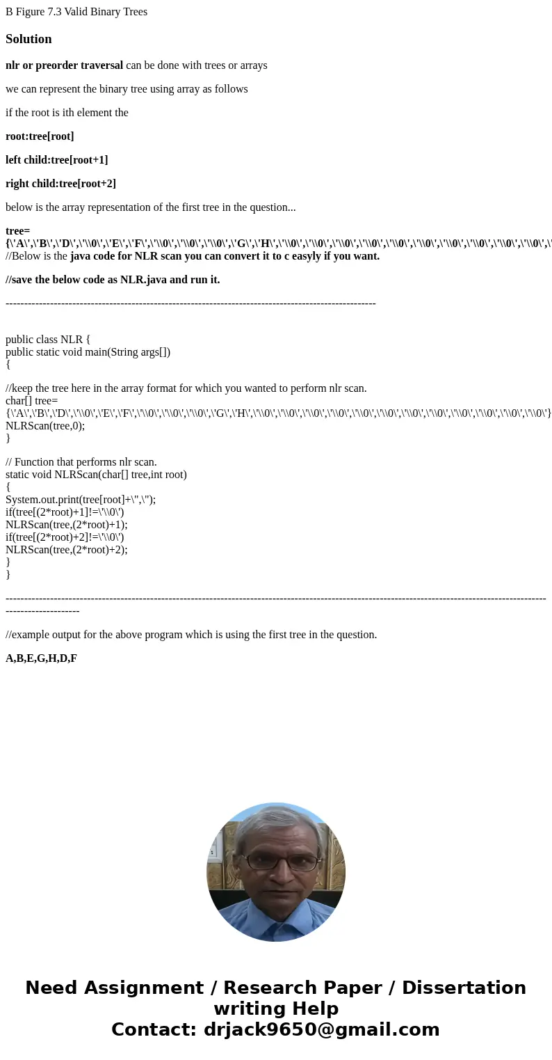 B Figure 7.3 Valid Binary Trees Solutionnlr or preorder traversal can be done with trees or arrays we can represent the binary tree using array as follows if t  B Figure 7.3 Valid Binary Trees Solutionnlr or preorder traversal can be done with trees or arrays we can represent the binary tree using array as follows if t