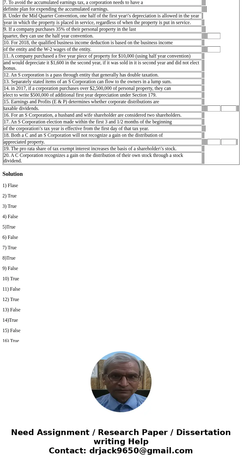  C and S Corporations and Deprecation: TRUE FALSE 1. MACRS is an accelerated depreciation systems that is used to stimulate the economy by providing longer live