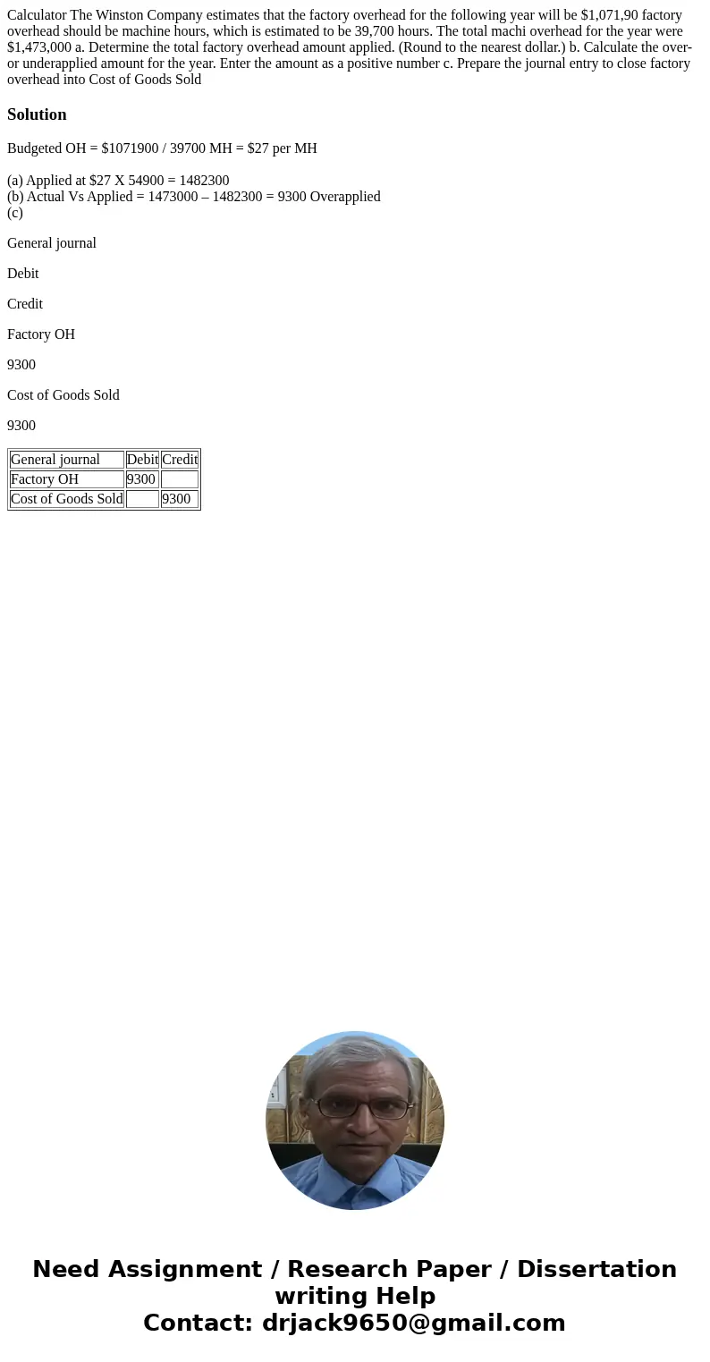 Calculator The Winston Company estimates that the factory overhead for the following year will be $1,071,90 factory overhead should be machine hours, which is   Calculator The Winston Company estimates that the factory overhead for the following year will be $1,071,90 factory overhead should be machine hours, which is