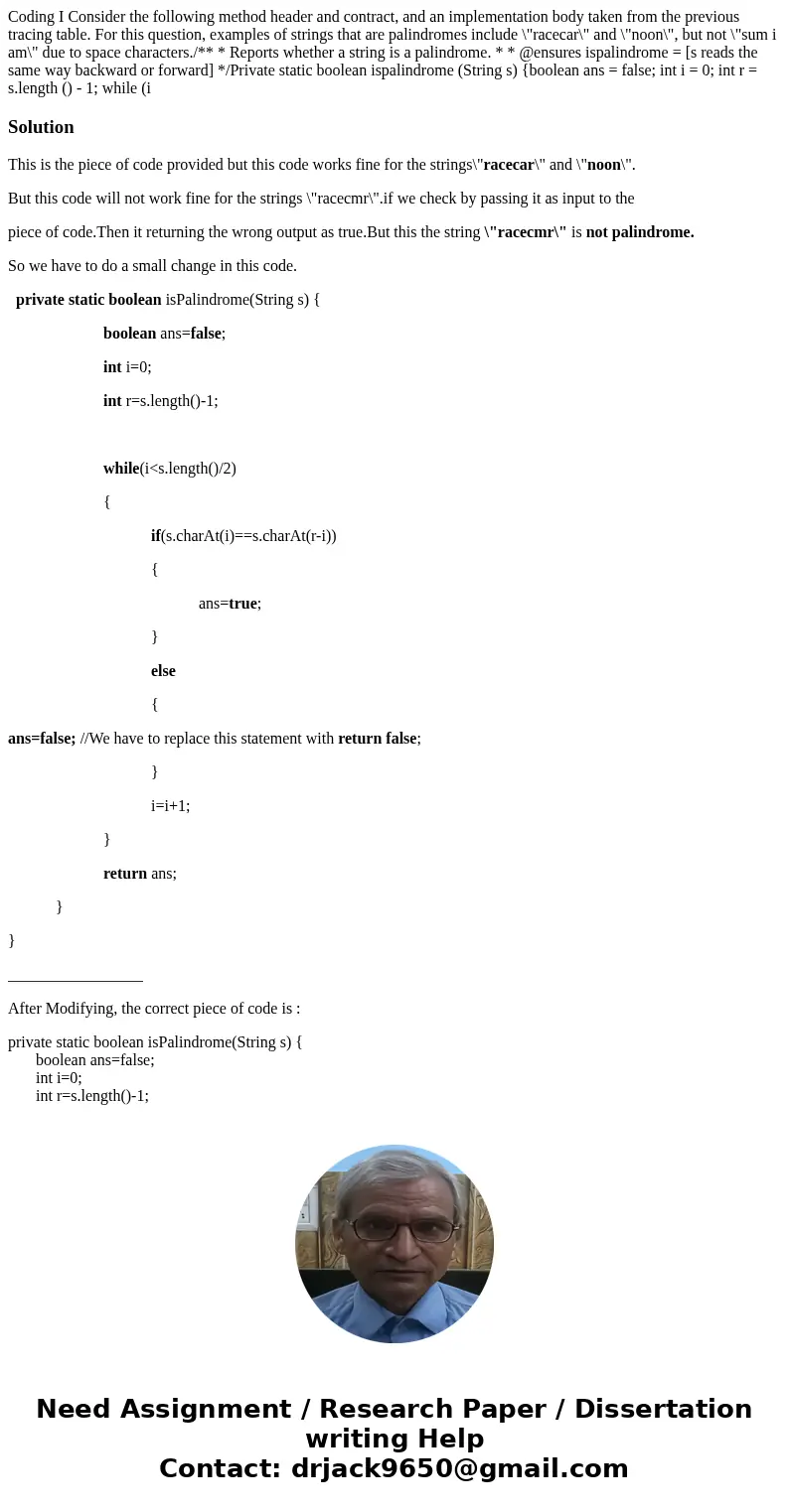 Coding I Consider the following method header and contract, and an implementation body taken from the previous tracing table. For this question, examples of st  Coding I Consider the following method header and contract, and an implementation body taken from the previous tracing table. For this question, examples of st