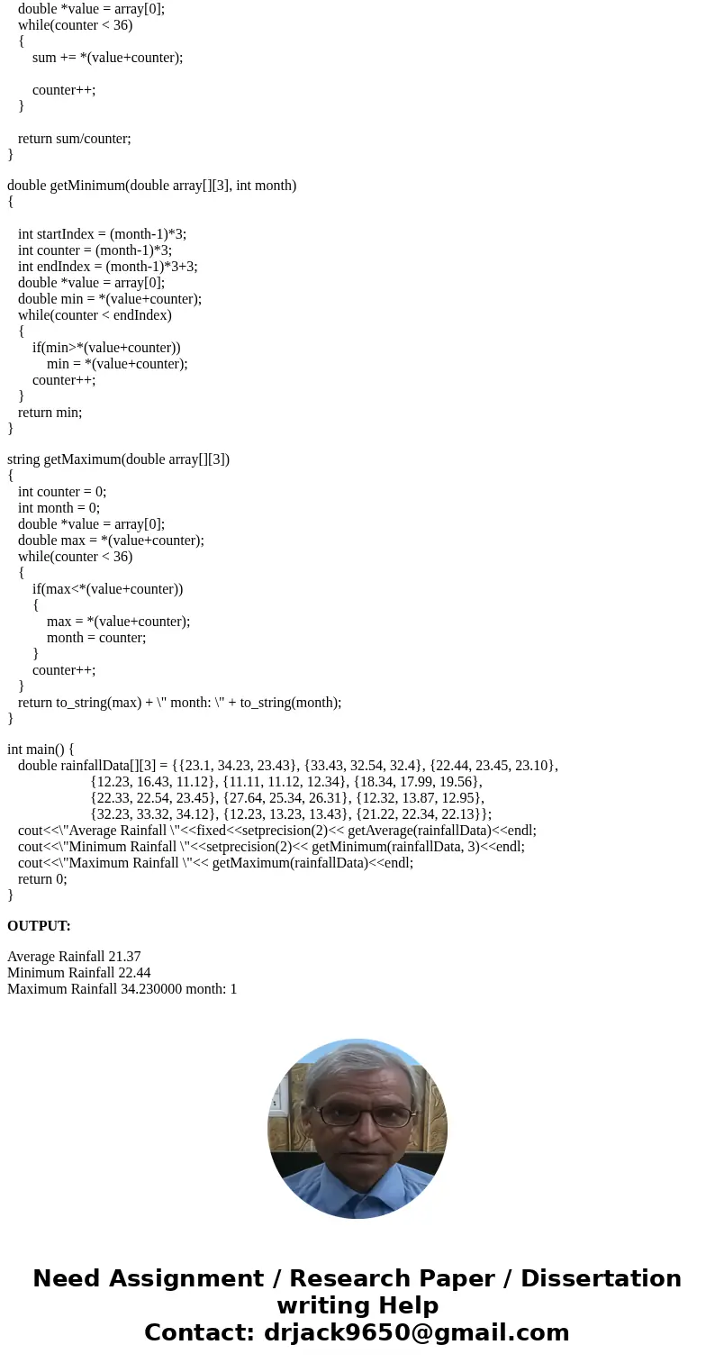  create an array that contains the rainfall amounts for 2016 for Kamloops (make up some data). Write the following functions: a) getAverage returns the average 
