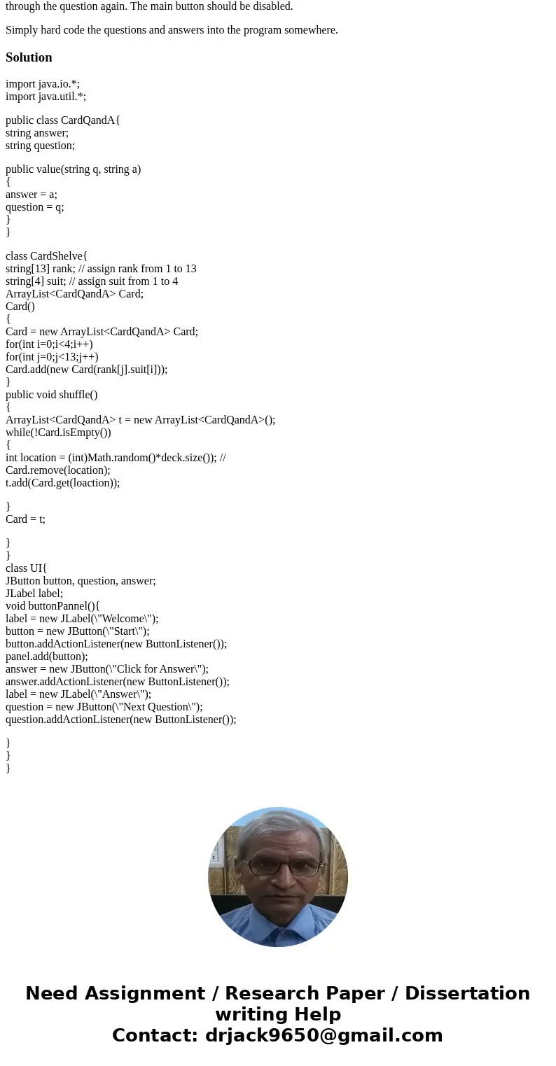 create GUI Question & Answer card program Create a data structure to hold a series of Q&A card objects. Objects have at leats two properties or attribut
