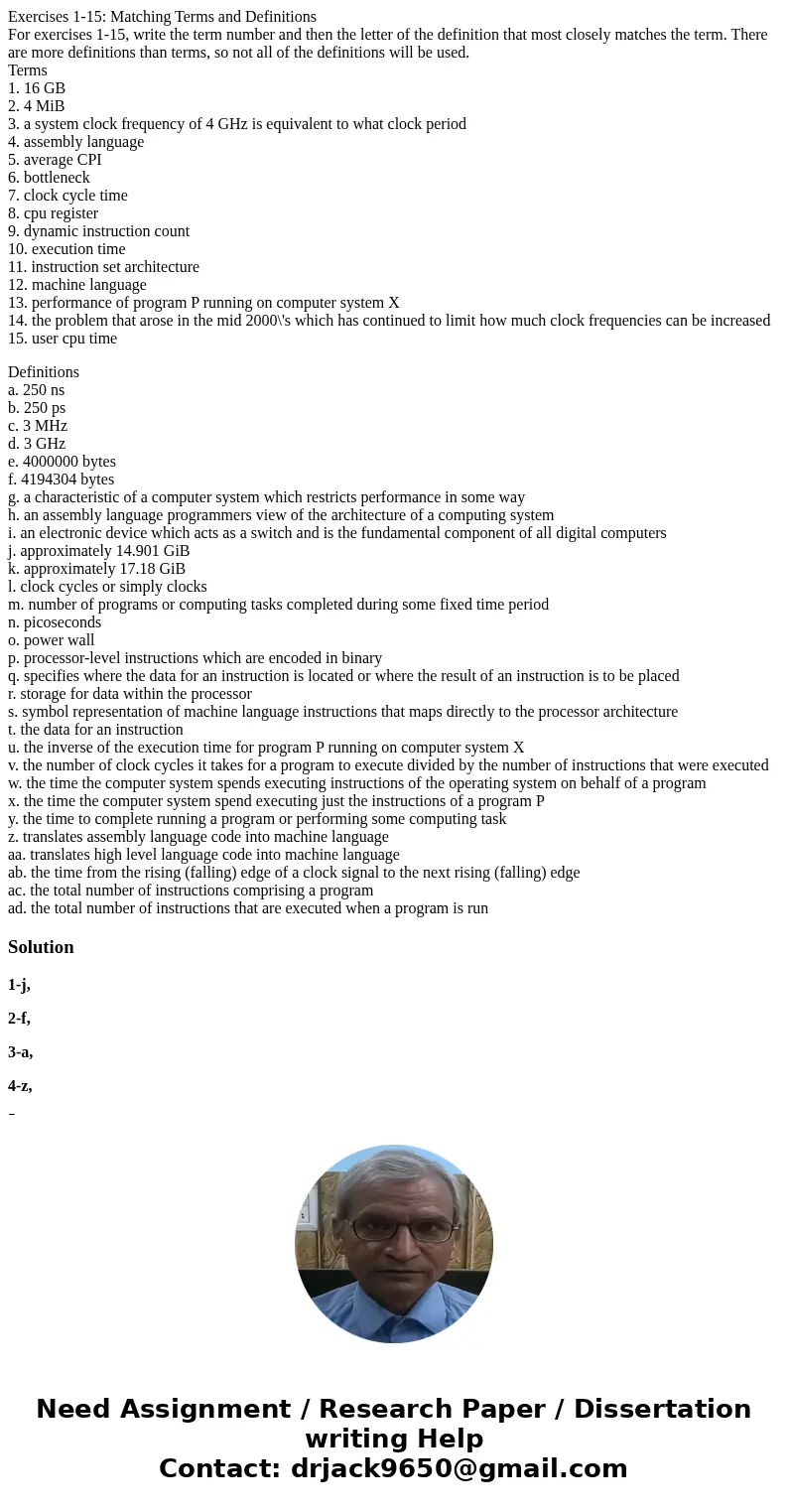 Exercises 1-15: Matching Terms and Definitions For exercises 1-15, write the term number and then the letter of the definition that most closely matches the ter Exercises 1-15: Matching Terms and Definitions For exercises 1-15, write the term number and then the letter of the definition that most closely matches the ter
