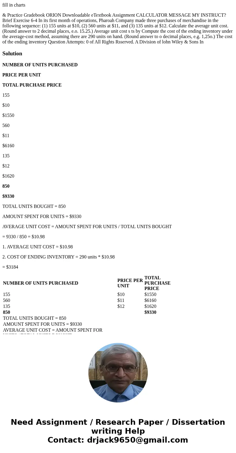  fill in charts & Practice Gradebook ORION Downloadable eTextbook Assignment CALCULATOR MESSAGE MY INSTRUCT? Brief Exercise 6-4 In its first month of operat