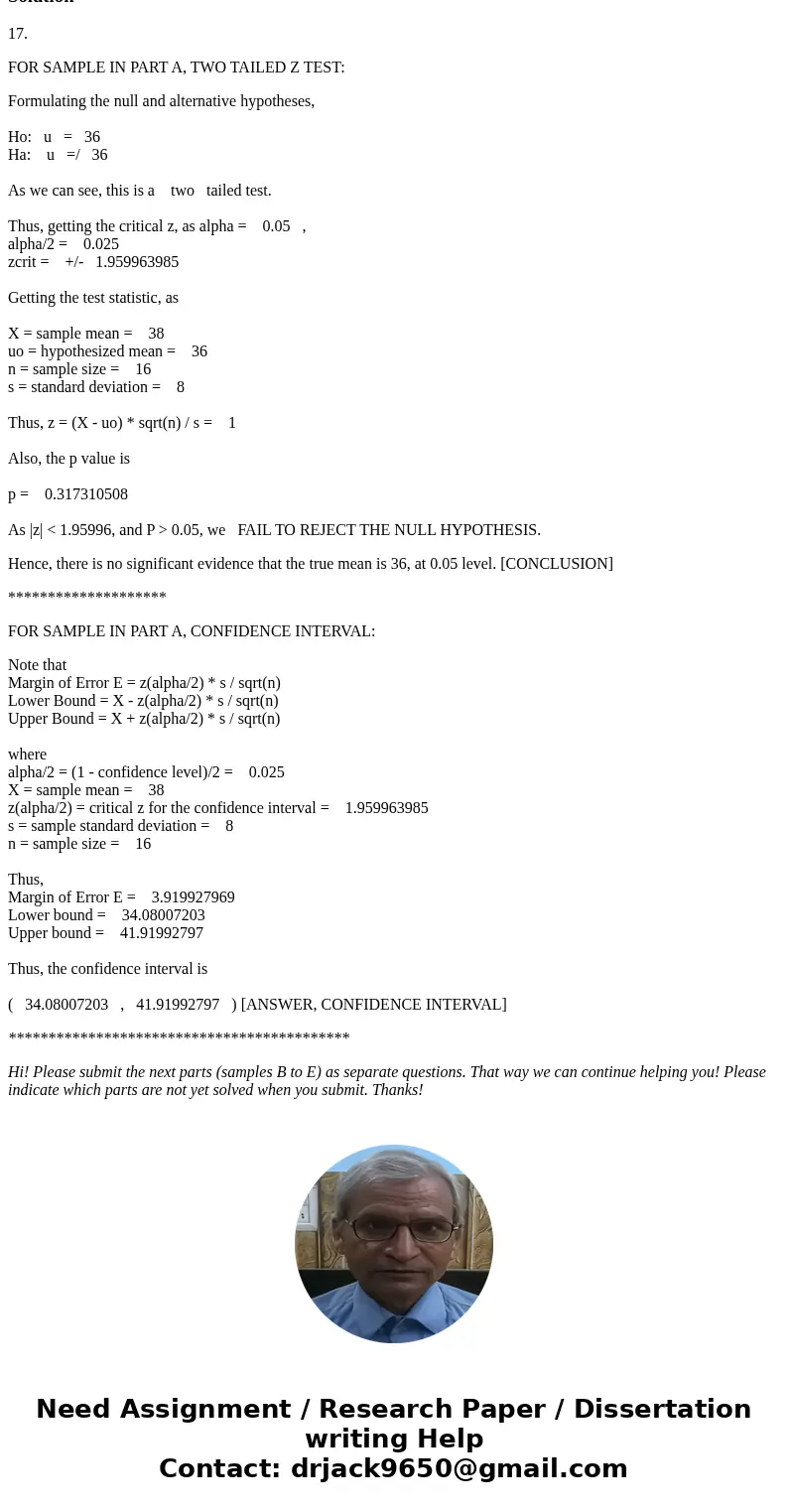 For each of the following studies, the samples were given an experimental treatment and the researchers compared their results to the general population. (Assu  For each of the following studies, the samples were given an experimental treatment and the researchers compared their results to the general population. (Assu