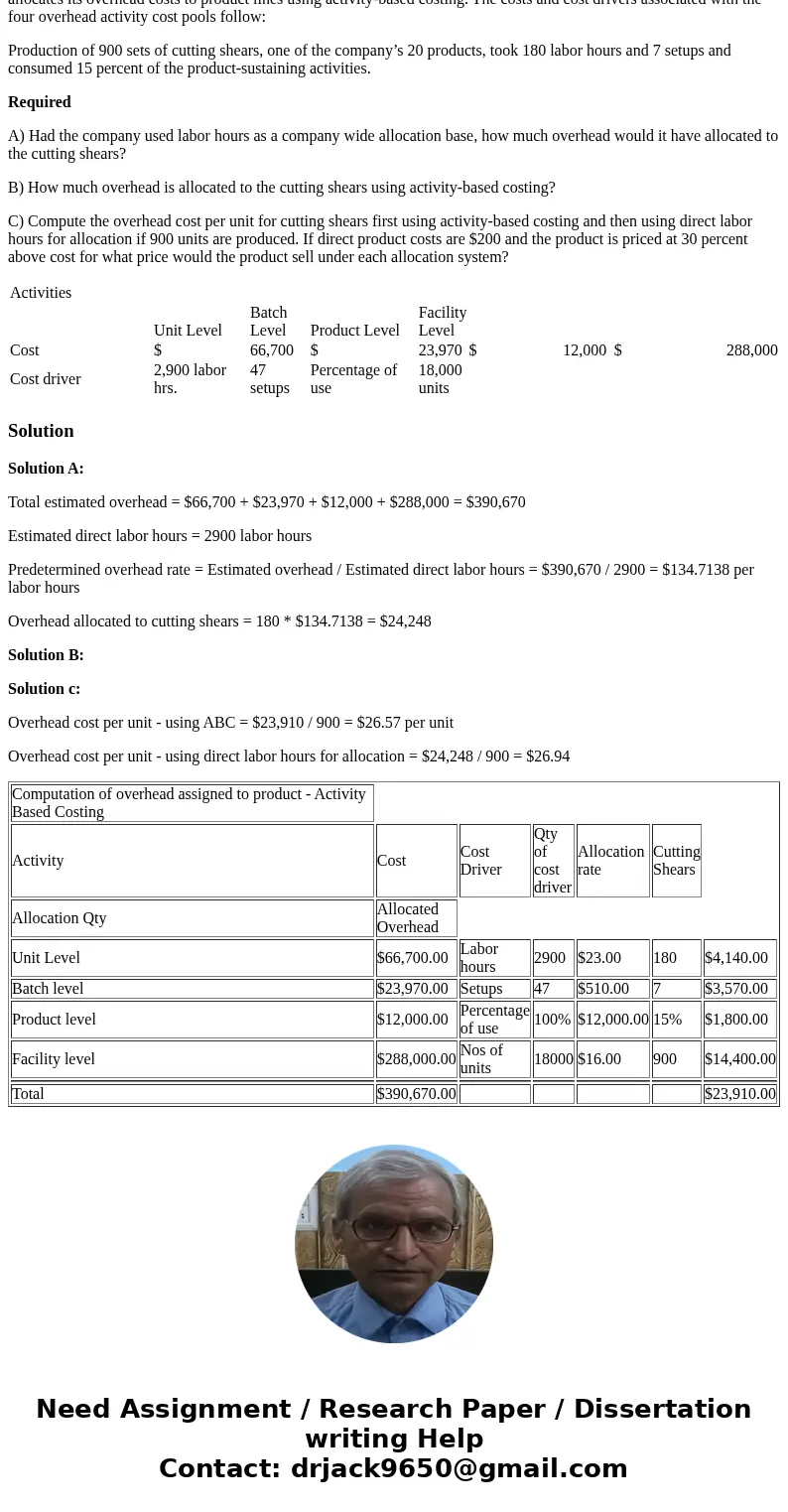 Franklin Company produces commercial gardening equipment. Since production is highly automated, the company allocates its overhead costs to product lines using 