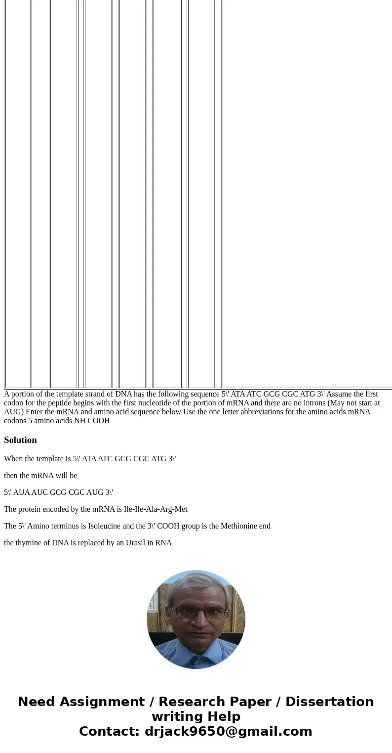 Genetics I am having trouble answering this question. Can you please provide a correct answer and good explanation? A portion of the template strand of DNA has 