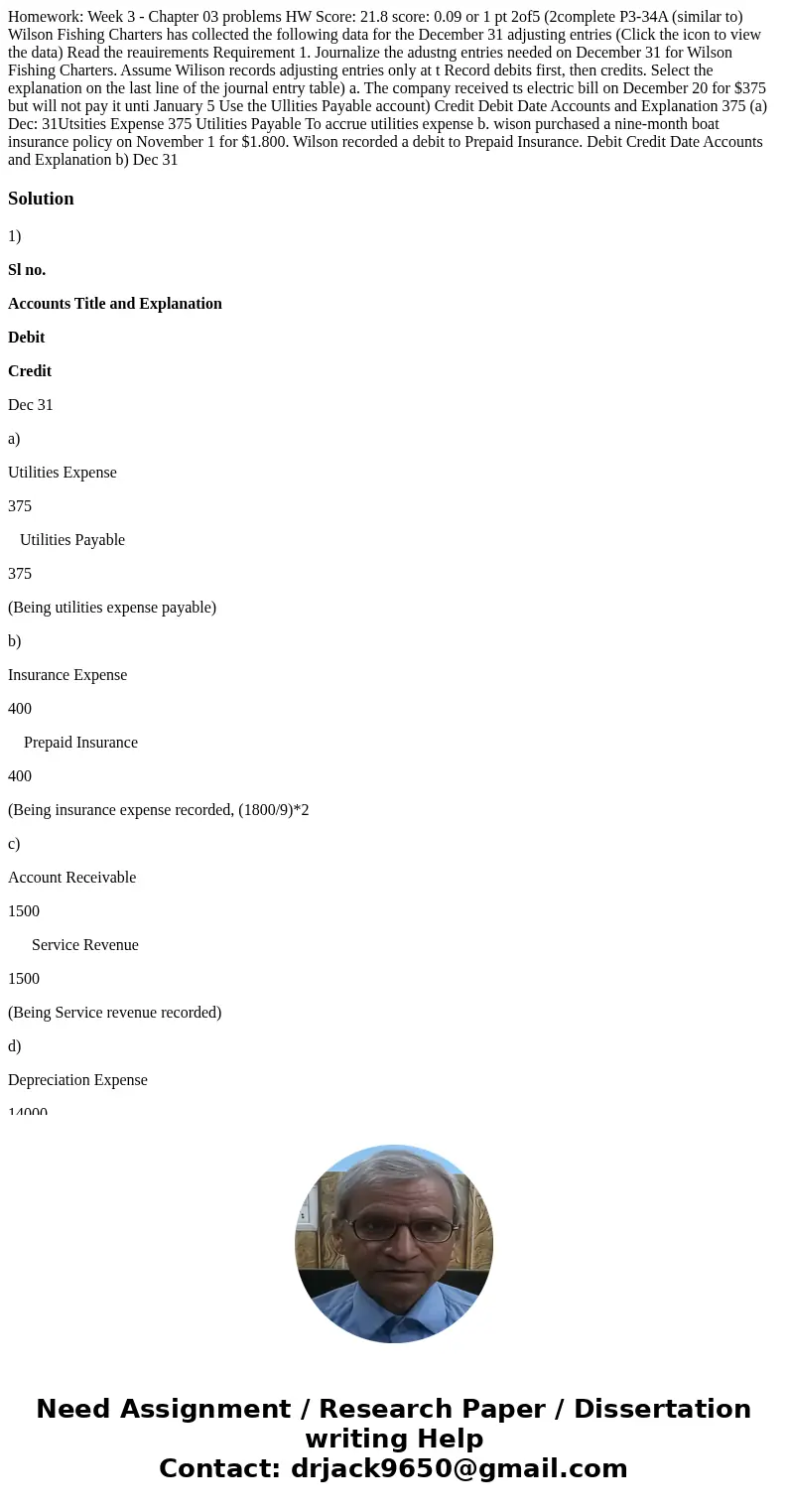 Homework: Week 3 - Chapter 03 problems HW Score: 21.8 score: 0.09 or 1 pt 2of5 (2complete P3-34A (similar to) Wilson Fishing Charters has collected the followi  Homework: Week 3 - Chapter 03 problems HW Score: 21.8 score: 0.09 or 1 pt 2of5 (2complete P3-34A (similar to) Wilson Fishing Charters has collected the followi