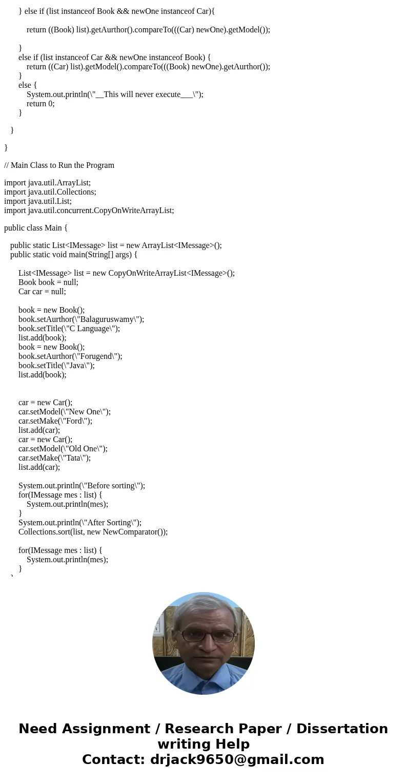 I am working on an assignement where I have created two classes(Book and Car). I also created a custom interface(IMessage). Book\'s parameters are Author, Title I am working on an assignement where I have created two classes(Book and Car). I also created a custom interface(IMessage). Book\'s parameters are Author, Title