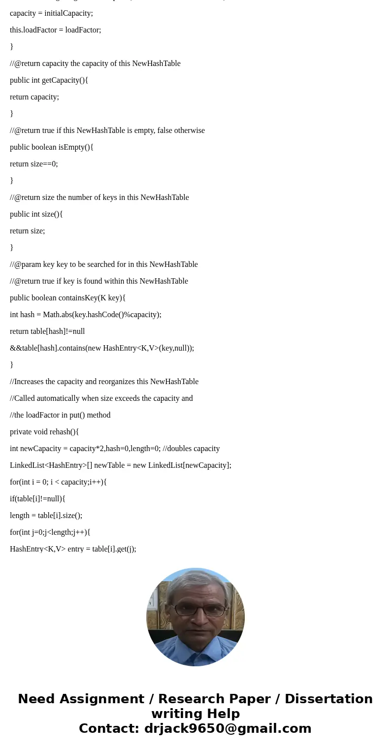 I have just copied my java code below. I am nearly finished I just cannot get it to work. This is the assignment. 1. Write a Java NewHashTable<K, E> class