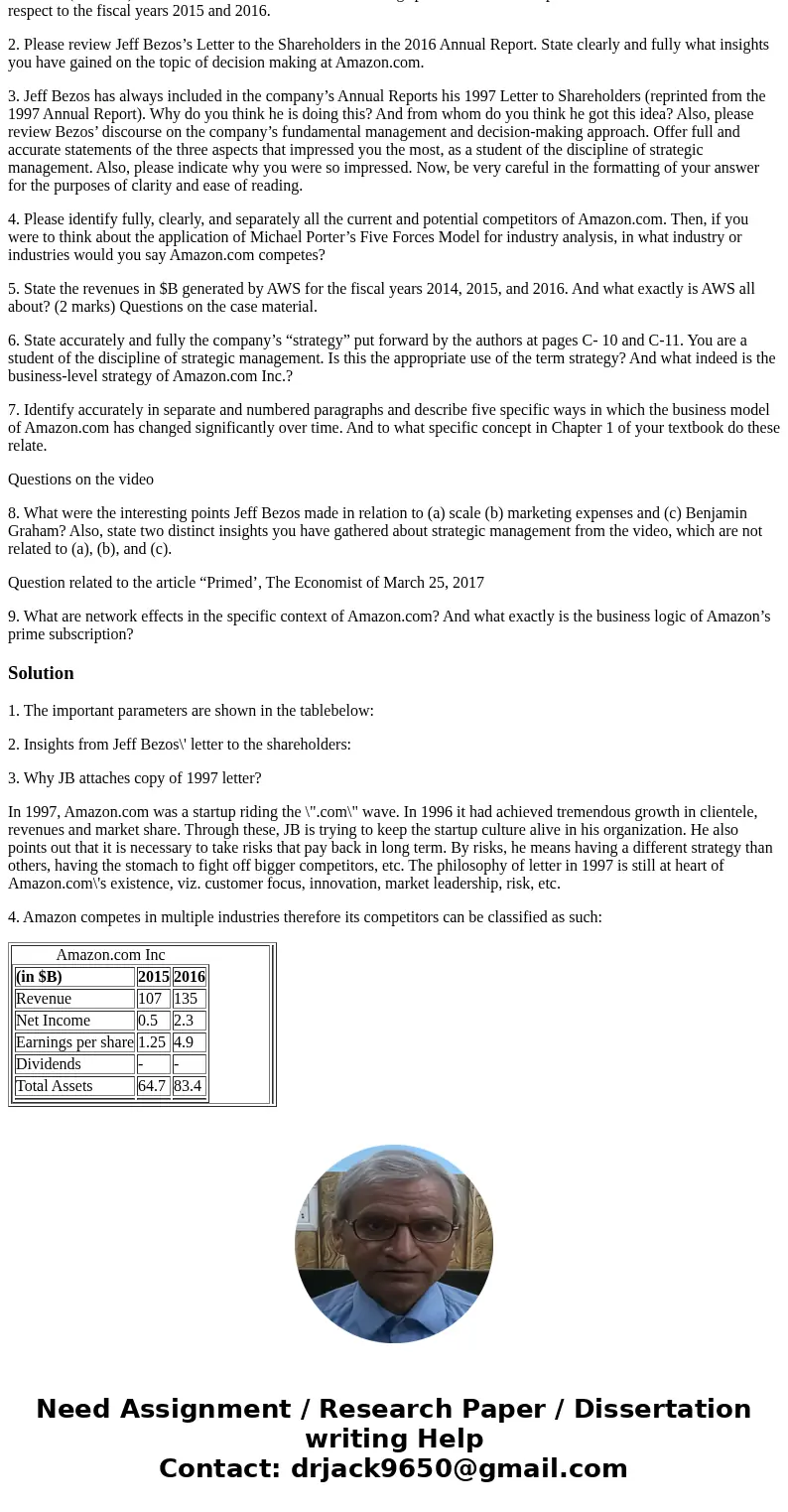 MGMT 702 (101) CRAFTING AND EXECUTING STRATEGY: Research and Case Analysis: Amazon.com Inc. (Part B) Please Google and make a careful study of the case, Amazon.