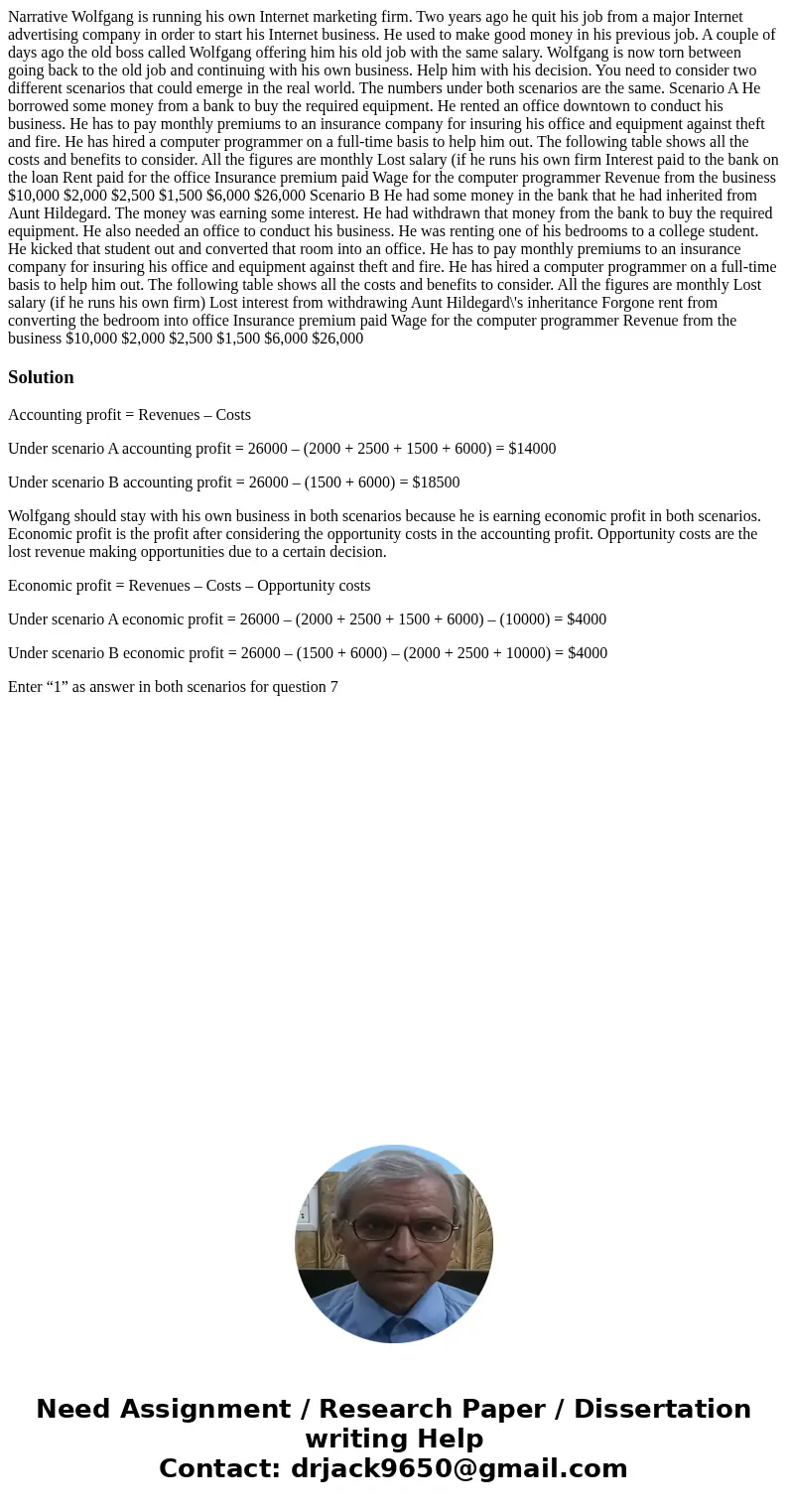  Narrative Wolfgang is running his own Internet marketing firm. Two years ago he quit his job from a major Internet advertising company in order to start his In