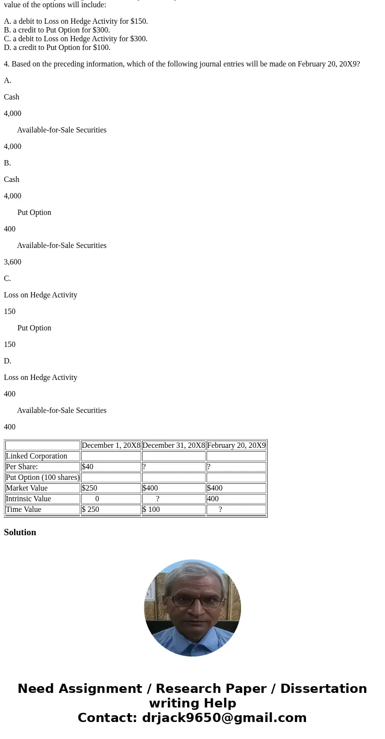 On December 1, 20X8, Winston Corporation acquired 100 shares of Linked Corporation at a cost of $40 per share. Winston classifies them as available-for-sale sec On December 1, 20X8, Winston Corporation acquired 100 shares of Linked Corporation at a cost of $40 per share. Winston classifies them as available-for-sale sec