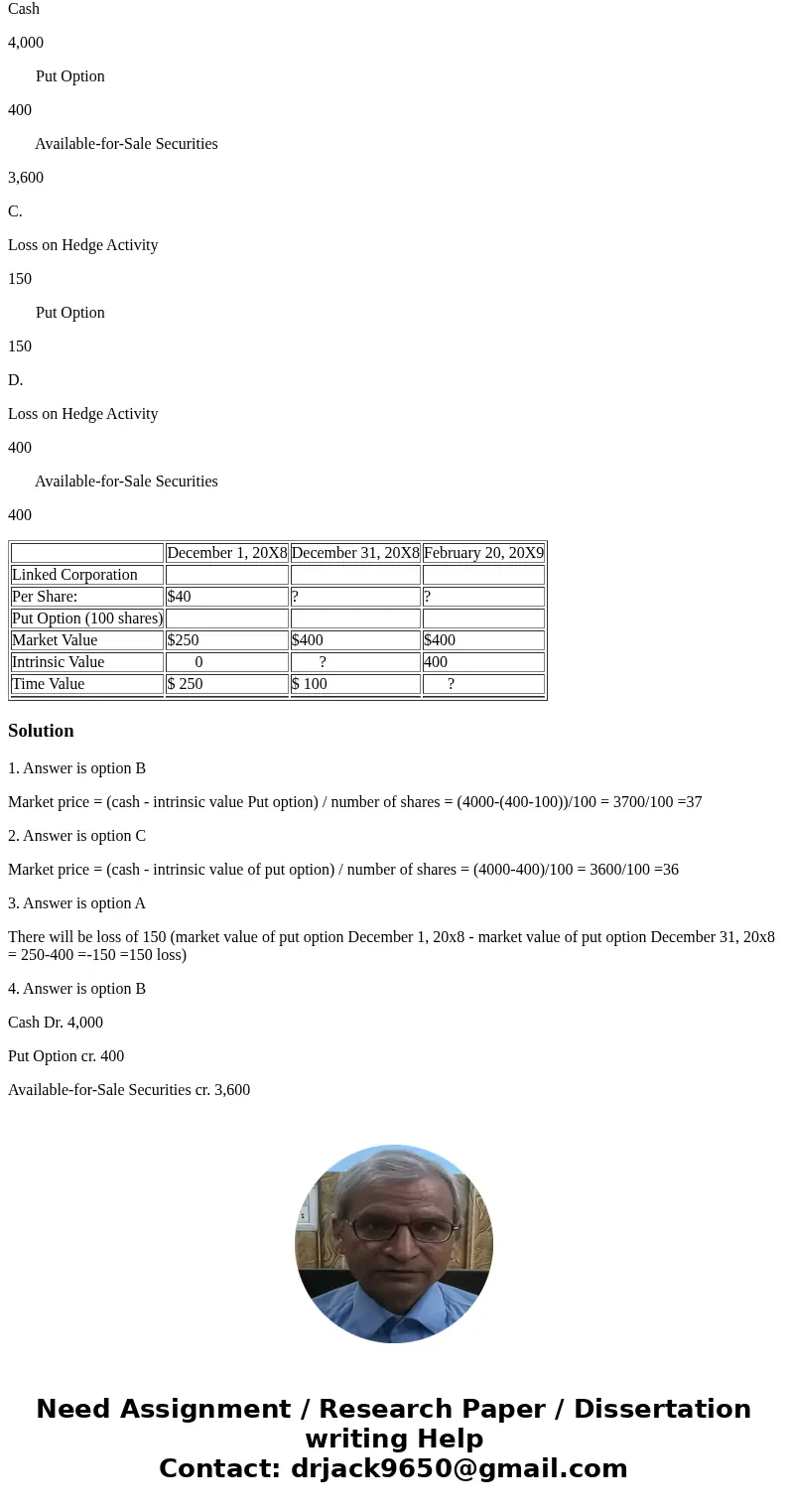 On December 1, 20X8, Winston Corporation acquired 100 shares of Linked Corporation at a cost of $40 per share. Winston classifies them as available-for-sale sec On December 1, 20X8, Winston Corporation acquired 100 shares of Linked Corporation at a cost of $40 per share. Winston classifies them as available-for-sale sec