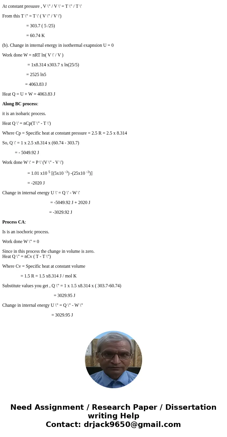Onc mole of an ideal monutomic gas is taken through a cycle ABCA shown in the diagram. The process AB is a reversible isothermal expansion. (o) Find the temper  Onc mole of an ideal monutomic gas is taken through a cycle ABCA shown in the diagram. The process AB is a reversible isothermal expansion. (o) Find the temper