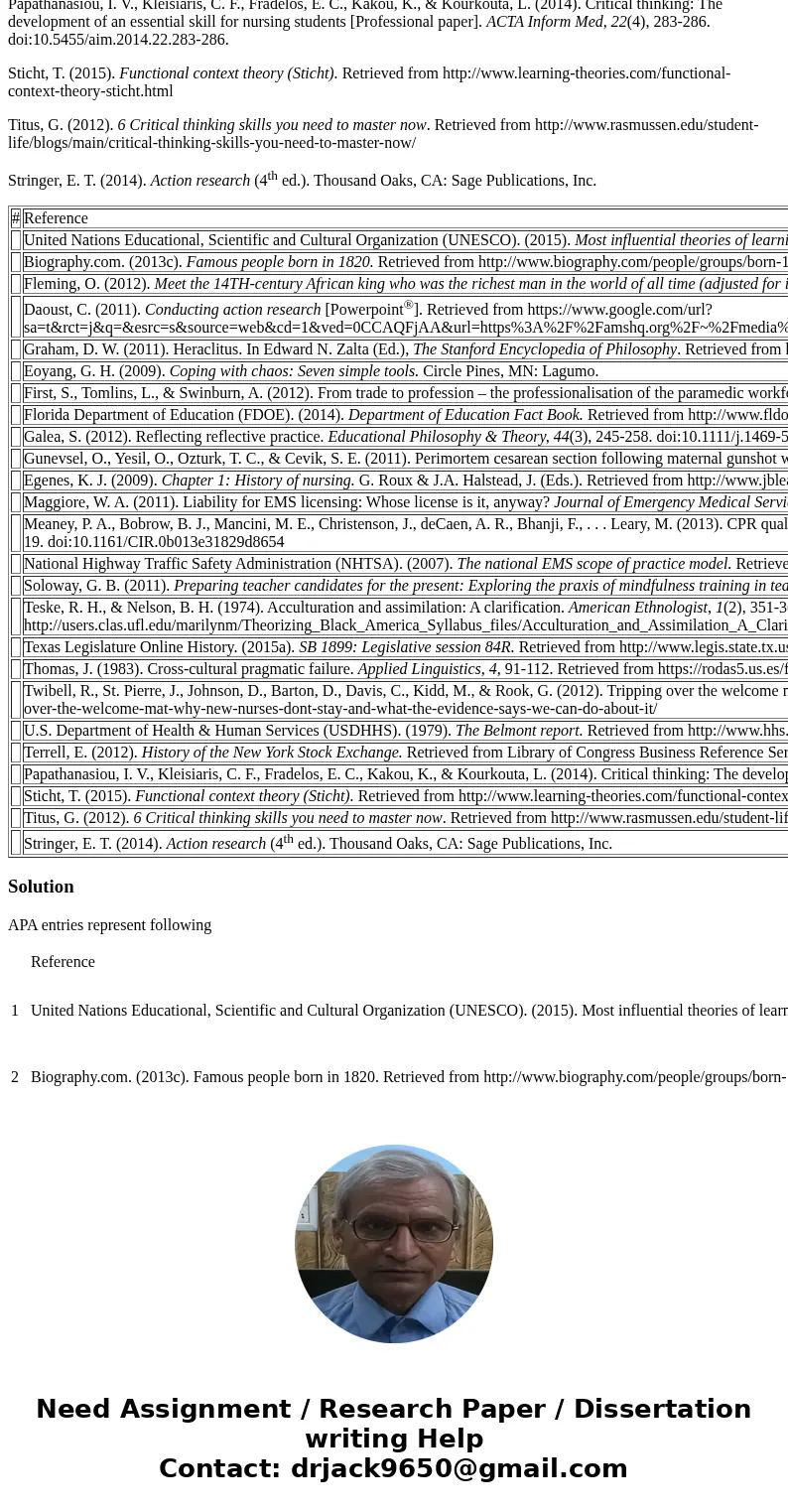 Part I: What does each of these APA entries represent? (e.g., a book, a journal article, a web article, an article with no author, etc.) 1 Book, 2 Journal artic Part I: What does each of these APA entries represent? (e.g., a book, a journal article, a web article, an article with no author, etc.) 1 Book, 2 Journal artic