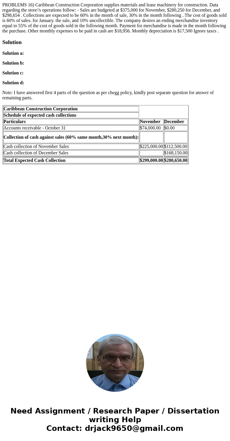 PROBLEMS 16) Caribbean Construction Corporation supplies materials and lease machinery for construction. Data regarding the store\'s operations follow: - Sales