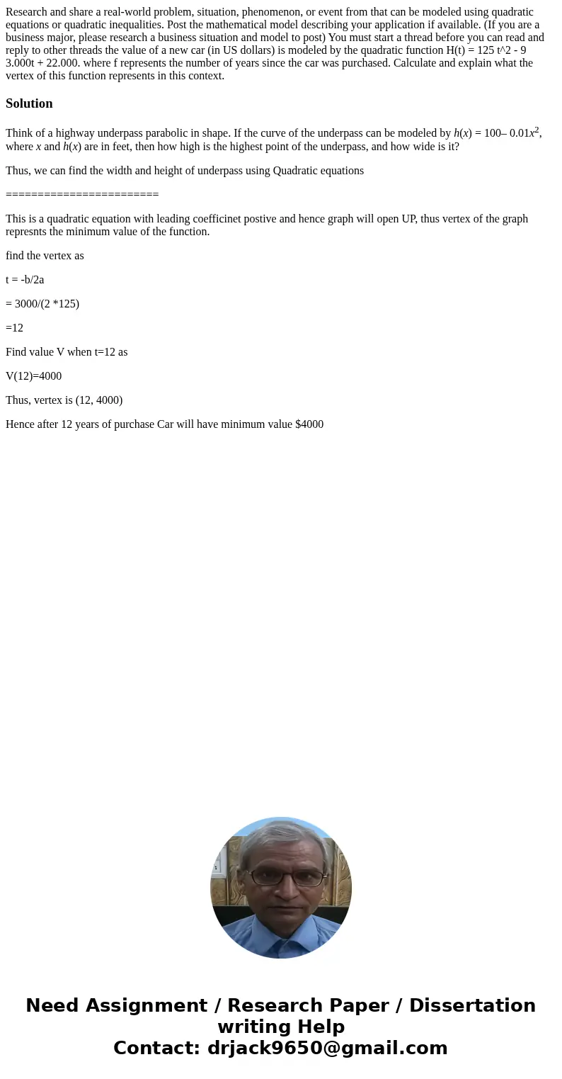 Research and share a real-world problem, situation, phenomenon, or event from that can be modeled using quadratic equations or quadratic inequalities. Post the  Research and share a real-world problem, situation, phenomenon, or event from that can be modeled using quadratic equations or quadratic inequalities. Post the