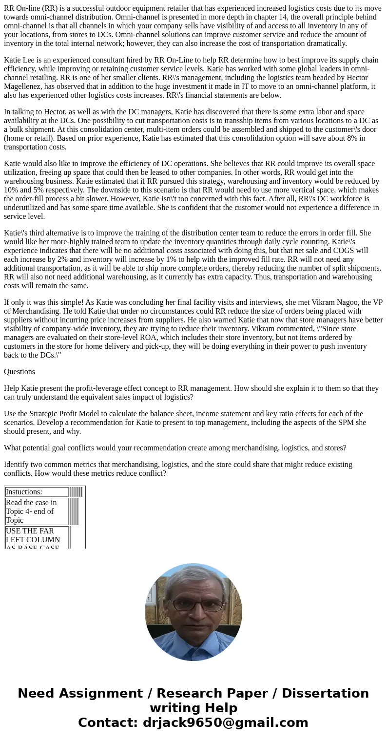 RR On-line (RR) is a successful outdoor equipment retailer that has experienced increased logistics costs due to its move towards omni-channel distribution. Omn