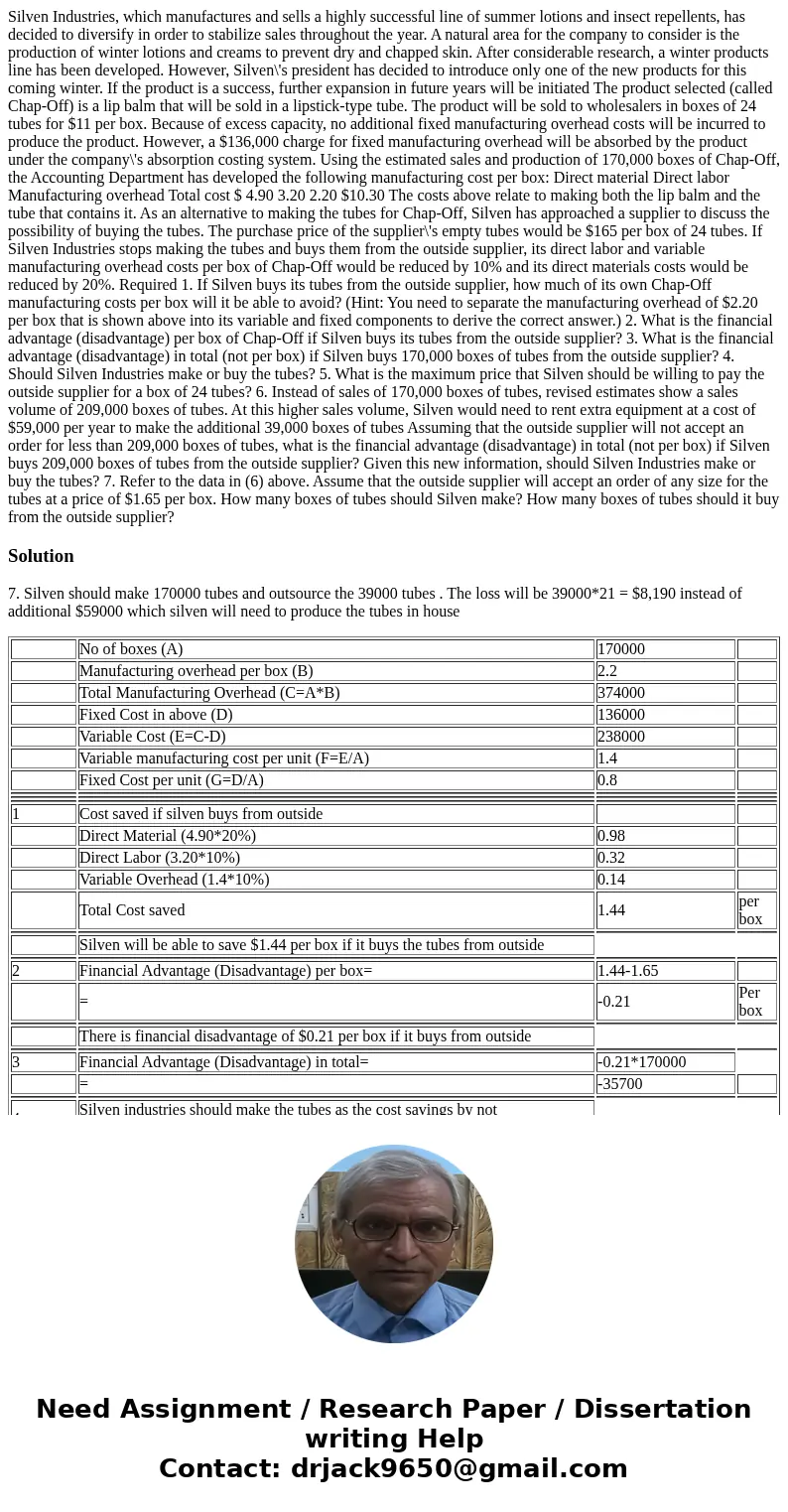  Silven Industries, which manufactures and sells a highly successful line of summer lotions and insect repellents, has decided to diversify in order to stabiliz