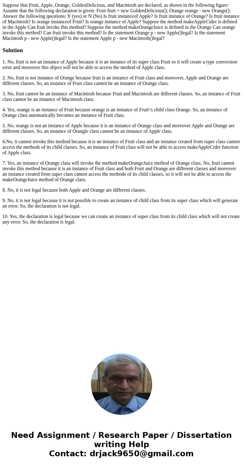 Suppose that Fruit, Apple, Orange, GoldenDelicious, and Macintosh are declared, as shown in the following figure: Assume that the following declaration is give  Suppose that Fruit, Apple, Orange, GoldenDelicious, and Macintosh are declared, as shown in the following figure: Assume that the following declaration is give