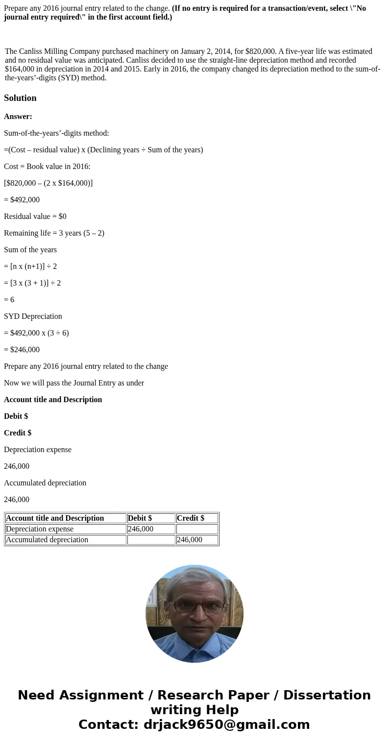 The Canliss Milling Company purchased machinery on January 2, 2014, for $820,000. A five-year life was estimated and no residual value was anticipated. Canliss 