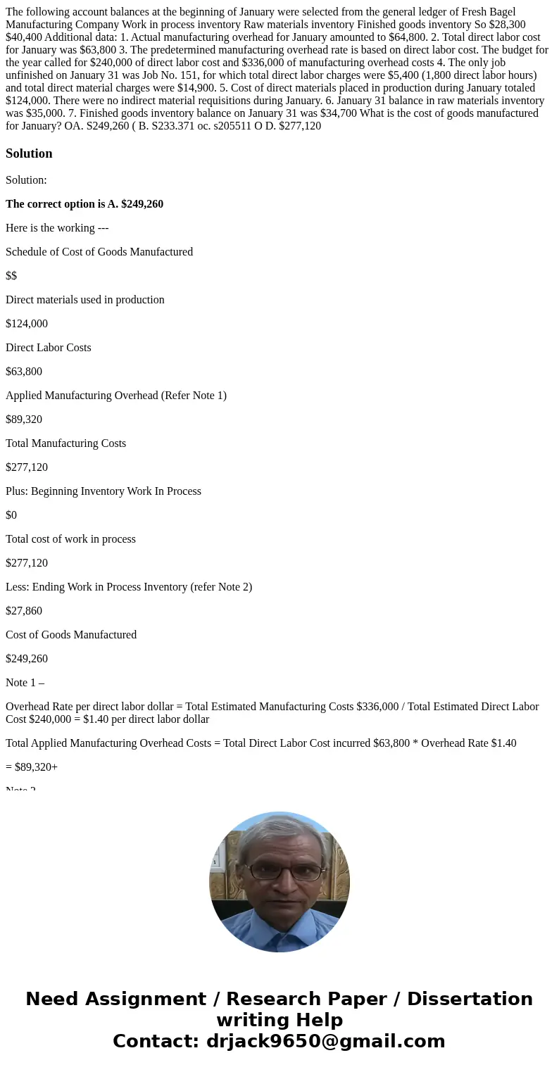  The following account balances at the beginning of January were selected from the general ledger of Fresh Bagel Manufacturing Company Work in process inventory