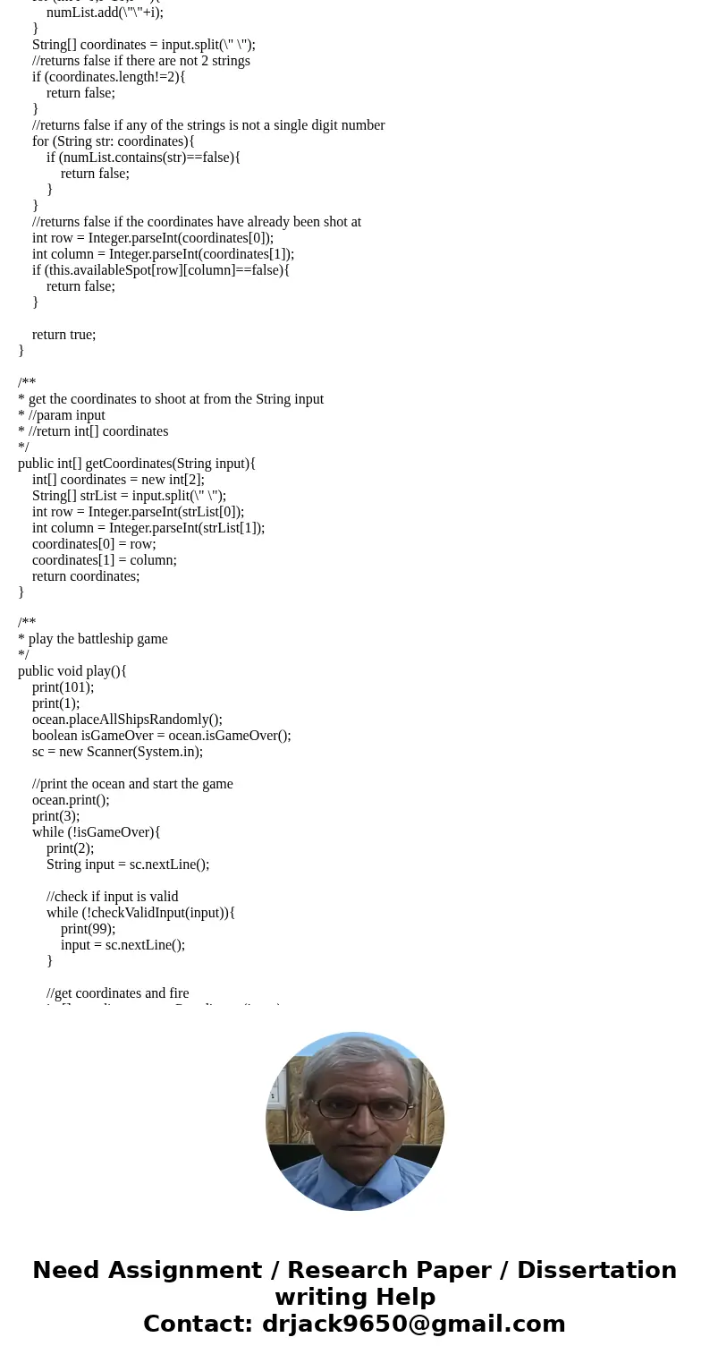 The following code, is a one player battleship game in JAVA. Im trying to Enhance the game to be a two player game (were a player plays aggainst a computer oppo The following code, is a one player battleship game in JAVA. Im trying to Enhance the game to be a two player game (were a player plays aggainst a computer oppo