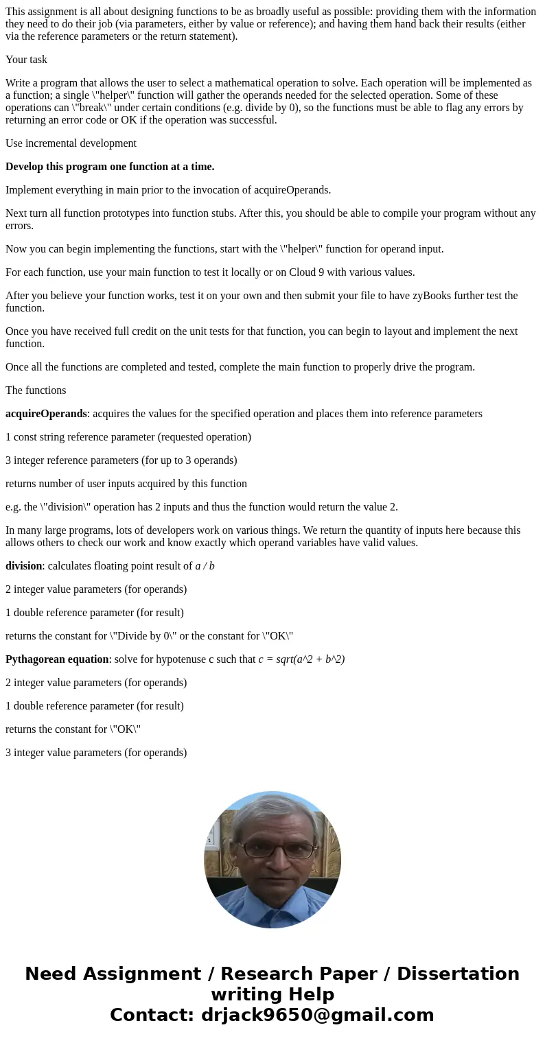 This assignment is all about designing functions to be as broadly useful as possible: providing them with the information they need to do their job (via paramet This assignment is all about designing functions to be as broadly useful as possible: providing them with the information they need to do their job (via paramet