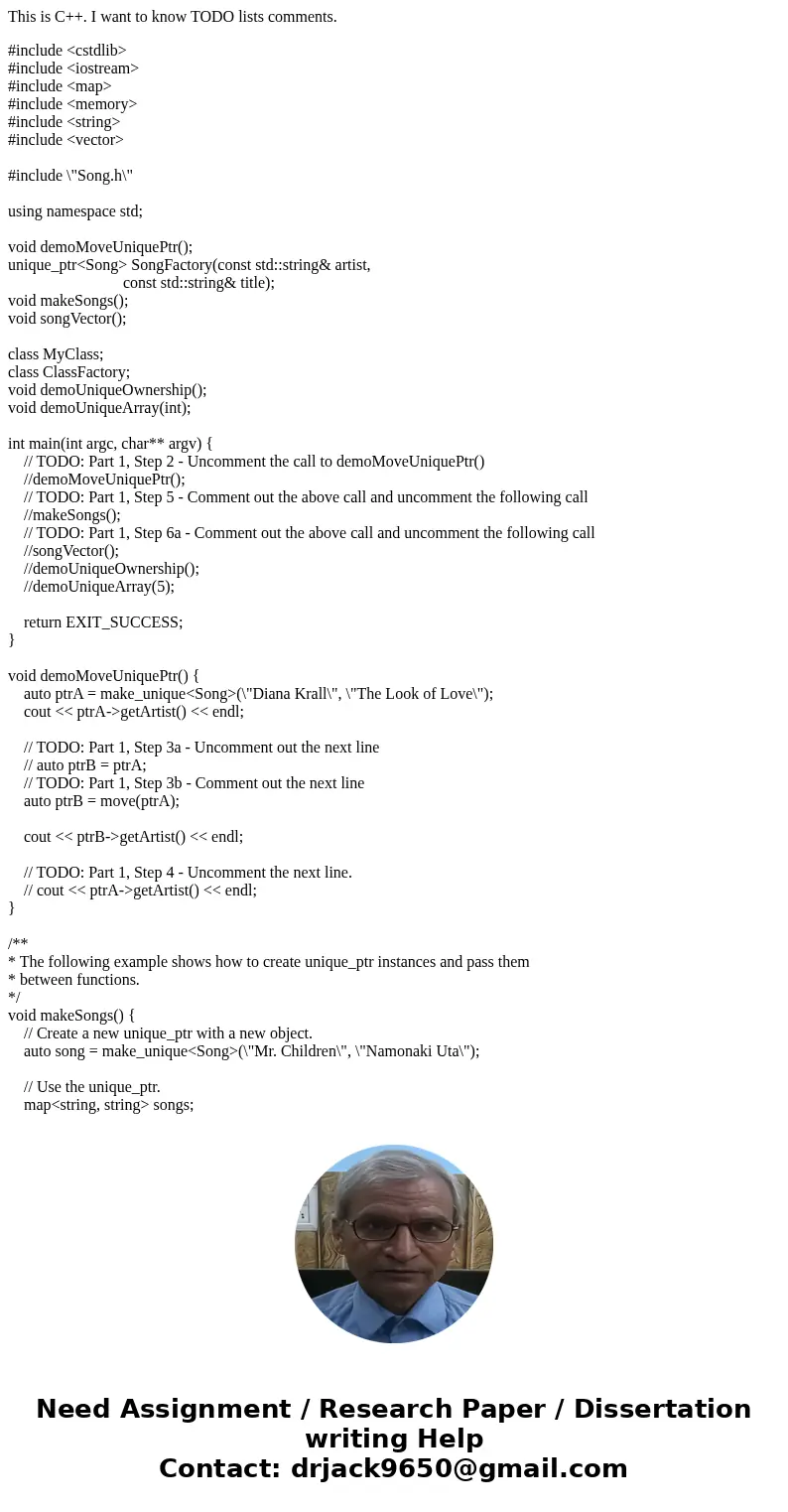 This is C++. I want to know TODO lists comments. #include <cstdlib> #include <iostream> #include <map> #include <memory> #include <st This is C++. I want to know TODO lists comments. #include <cstdlib> #include <iostream> #include <map> #include <memory> #include <st