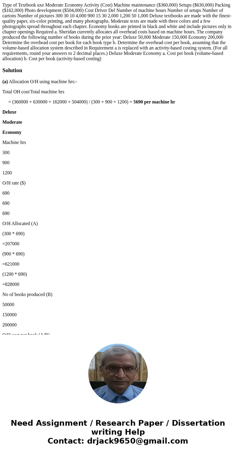 Type of Textbook uxe Moderate Economy Activity (Cost) Machine maintenance ($360,000) Setups ($630,000) Packing ($162,000) Photo development ($504,000) Cost Dri  Type of Textbook uxe Moderate Economy Activity (Cost) Machine maintenance ($360,000) Setups ($630,000) Packing ($162,000) Photo development ($504,000) Cost Dri
