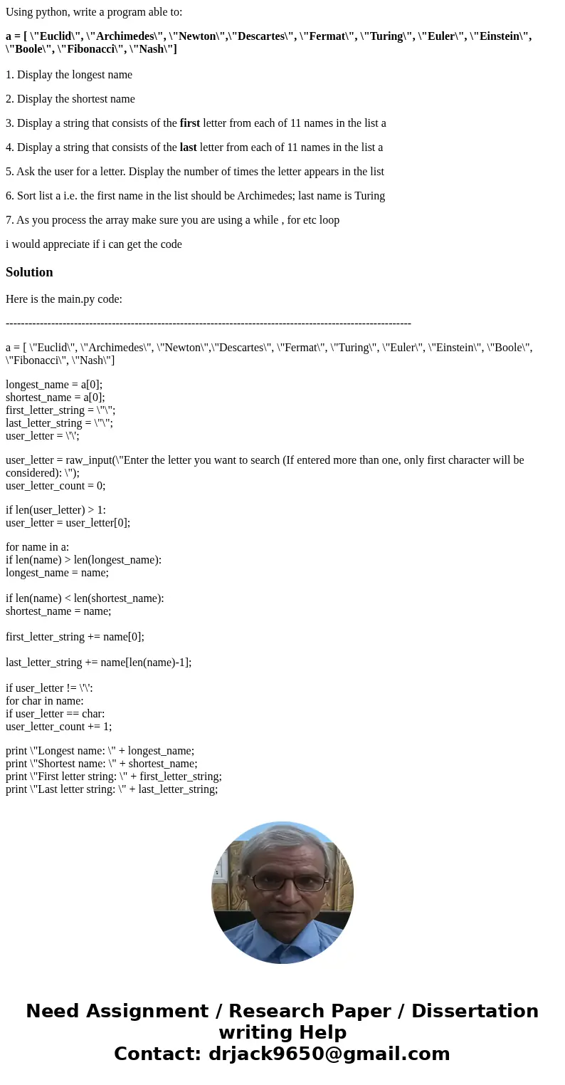 Using python, write a program able to: a = [ \