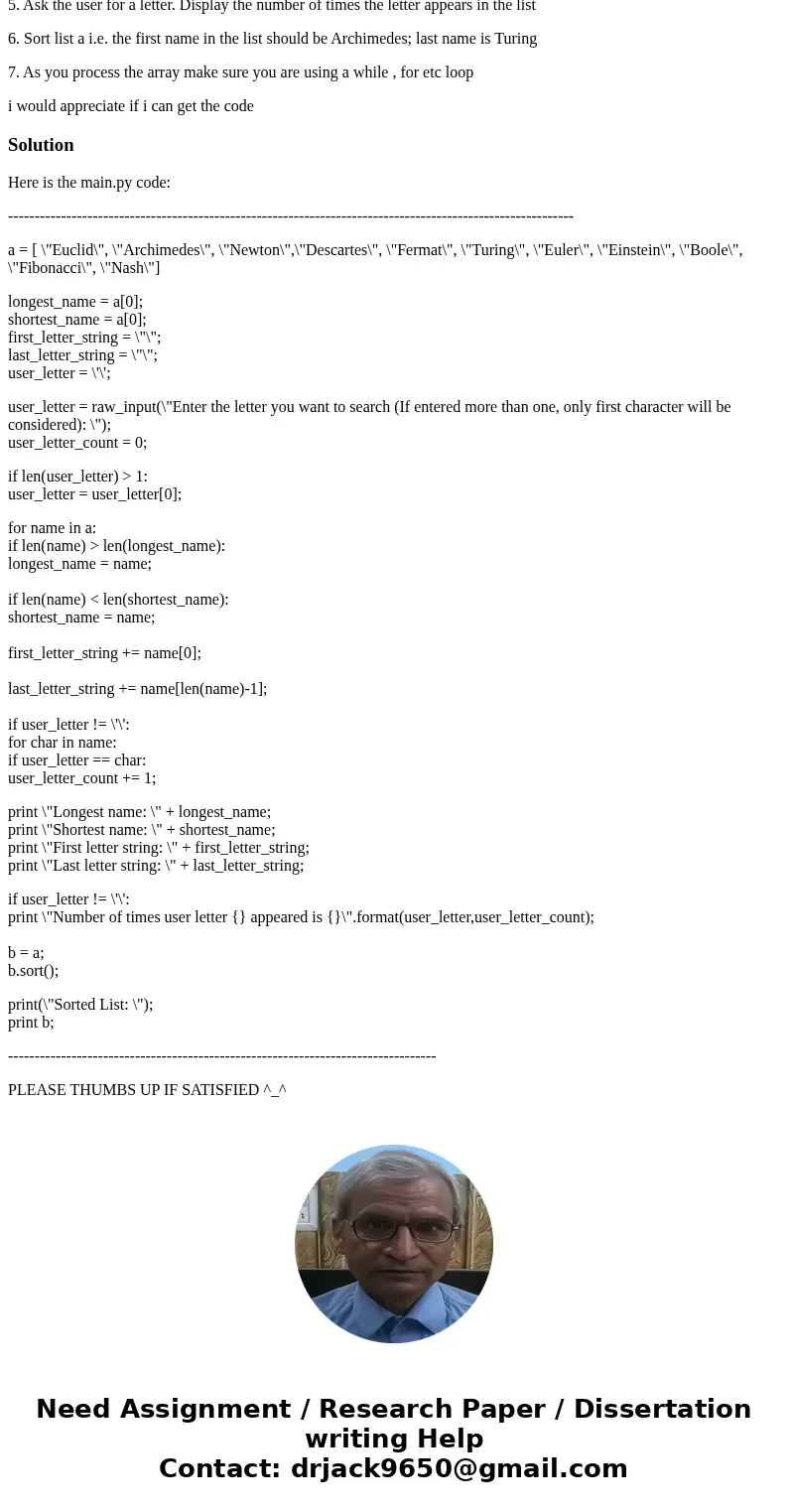 Using python, write a program able to: a = [ \