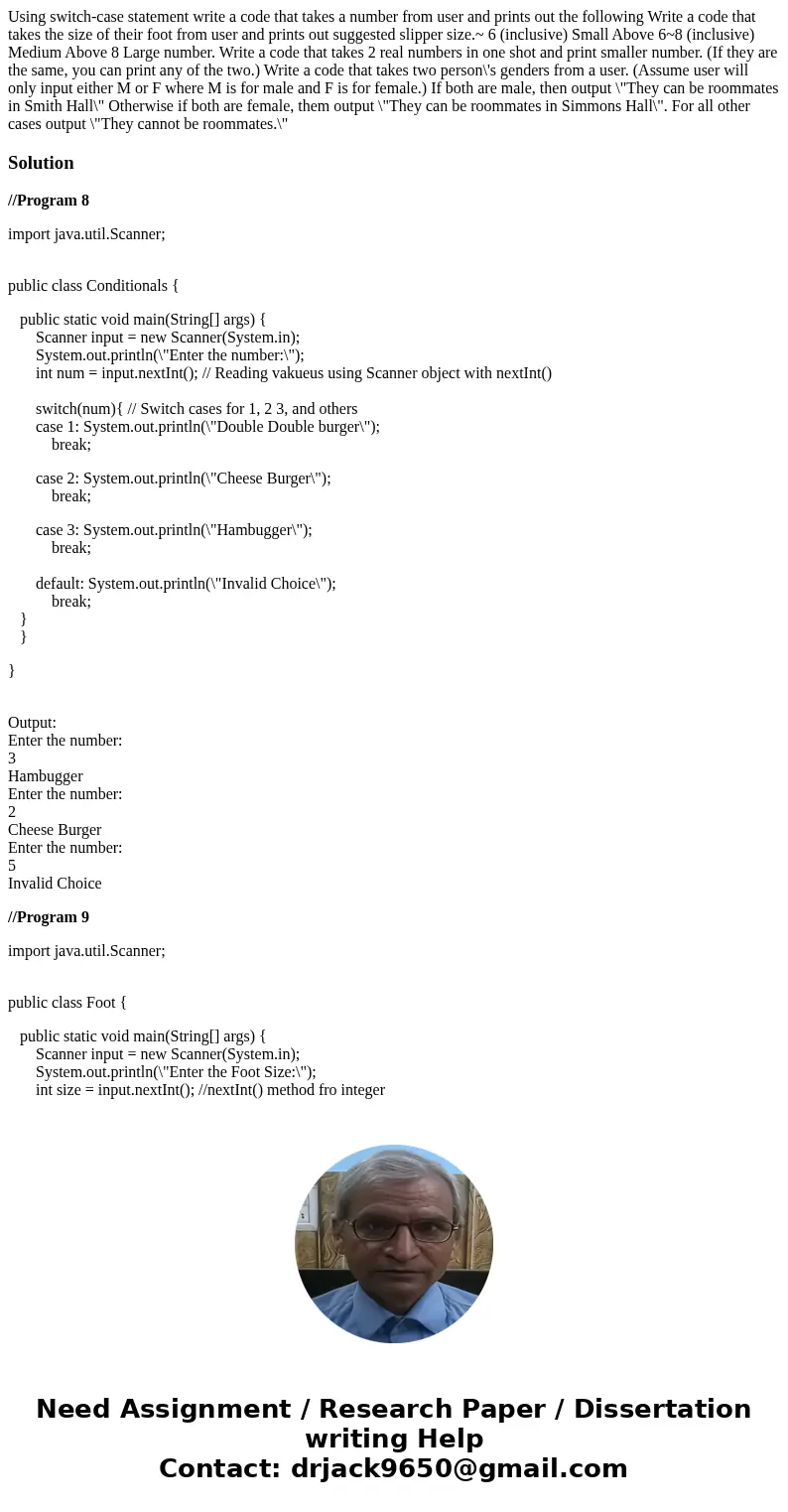 Using switch-case statement write a code that takes a number from user and prints out the following Write a code that takes the size of their foot from user an  Using switch-case statement write a code that takes a number from user and prints out the following Write a code that takes the size of their foot from user an