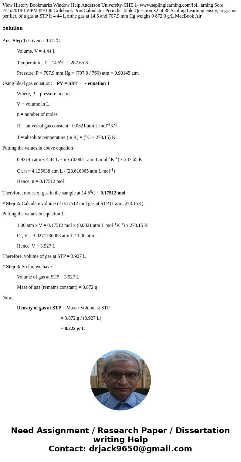 View History Bookmarks Window Help Anderson University-CHE 1- www.saplinglearning.com/ibi.. arning Sore 2/25/2018 159PM 89/100 Grdebook PrintCaloulator Periodi  View History Bookmarks Window Help Anderson University-CHE 1- www.saplinglearning.com/ibi.. arning Sore 2/25/2018 159PM 89/100 Grdebook PrintCaloulator Periodi