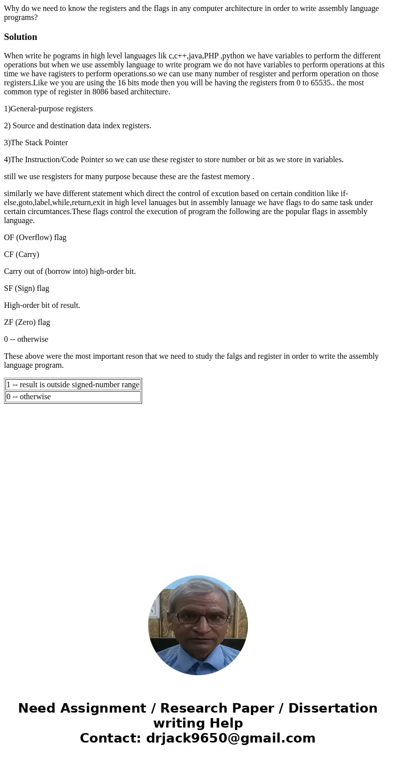 Why do we need to know the registers and the flags in any computer architecture in order to write assembly language programs?SolutionWhen write he pograms in h  Why do we need to know the registers and the flags in any computer architecture in order to write assembly language programs?SolutionWhen write he pograms in h