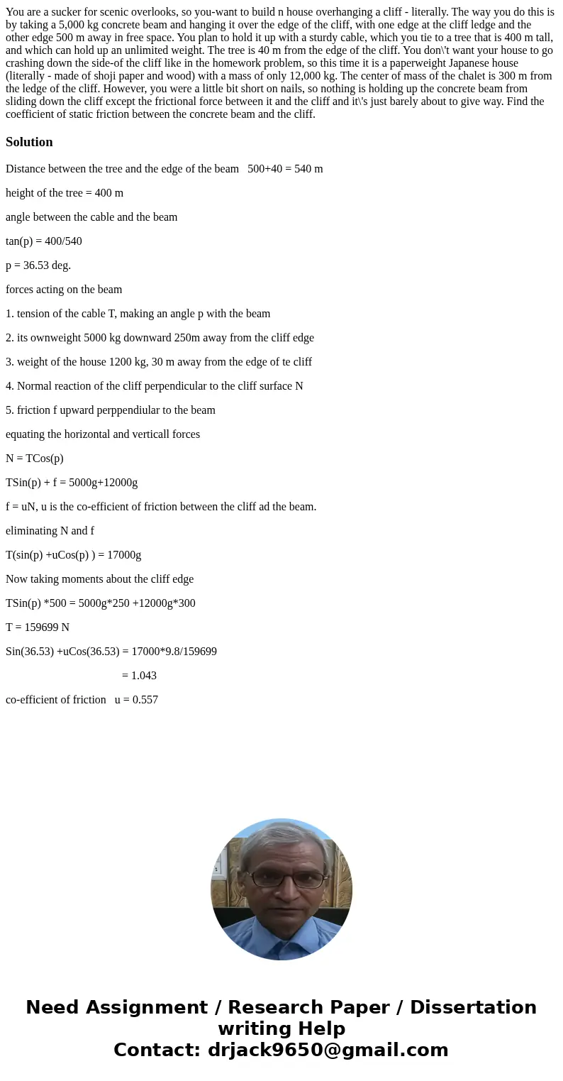  You are a sucker for scenic overlooks, so you-want to build n house overhanging a cliff - literally. The way you do this is by taking a 5,000 kg concrete beam 